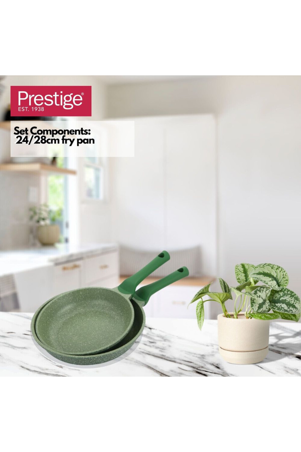 Prestige-Essentials Granite Non Stick Set Combo | 24cm + 28CM Fry Pan Set  - Green 4