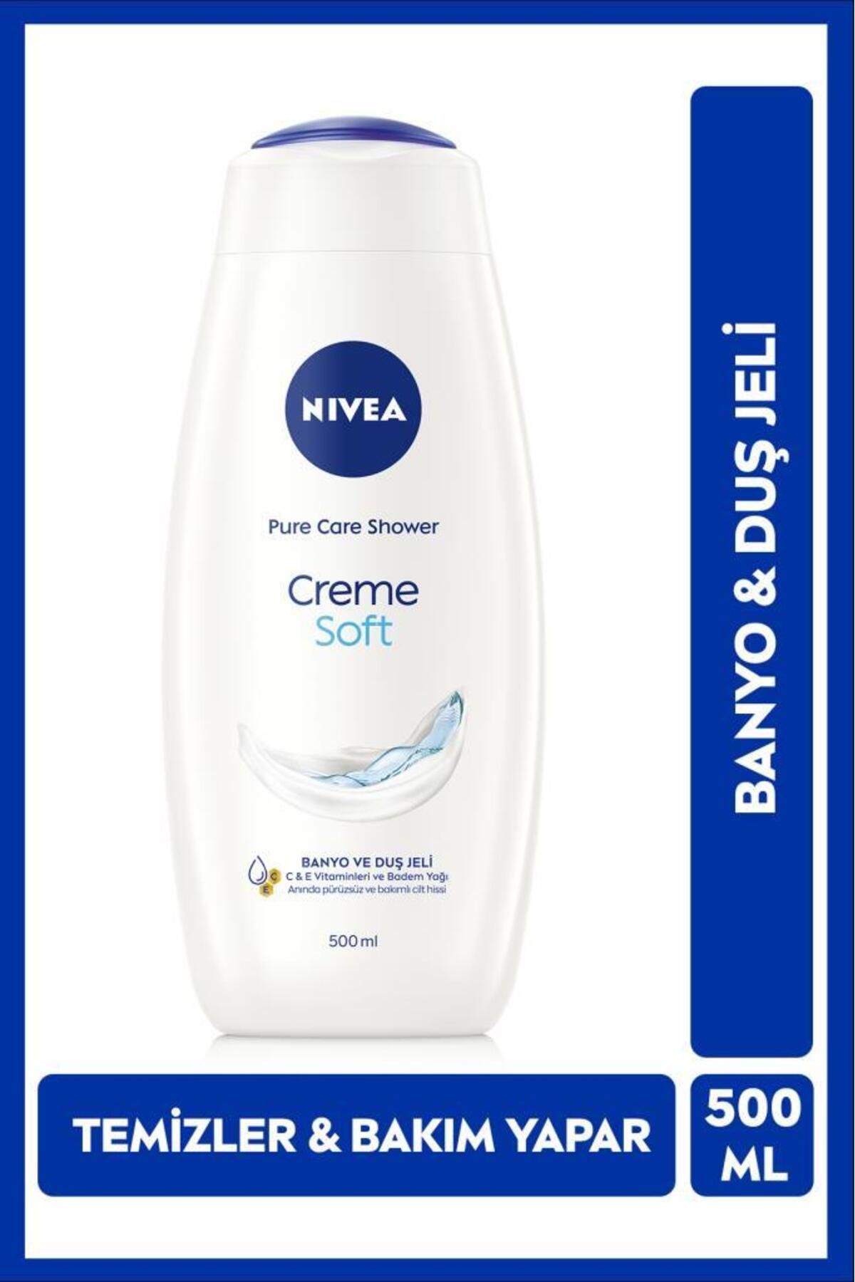 NIVEA Creme Soft Kremsi Dokunuş Banyo ve Duş Jeli 500ml, Temizlerken Bakım Yapar, Badem Yağı, Nemlendirici