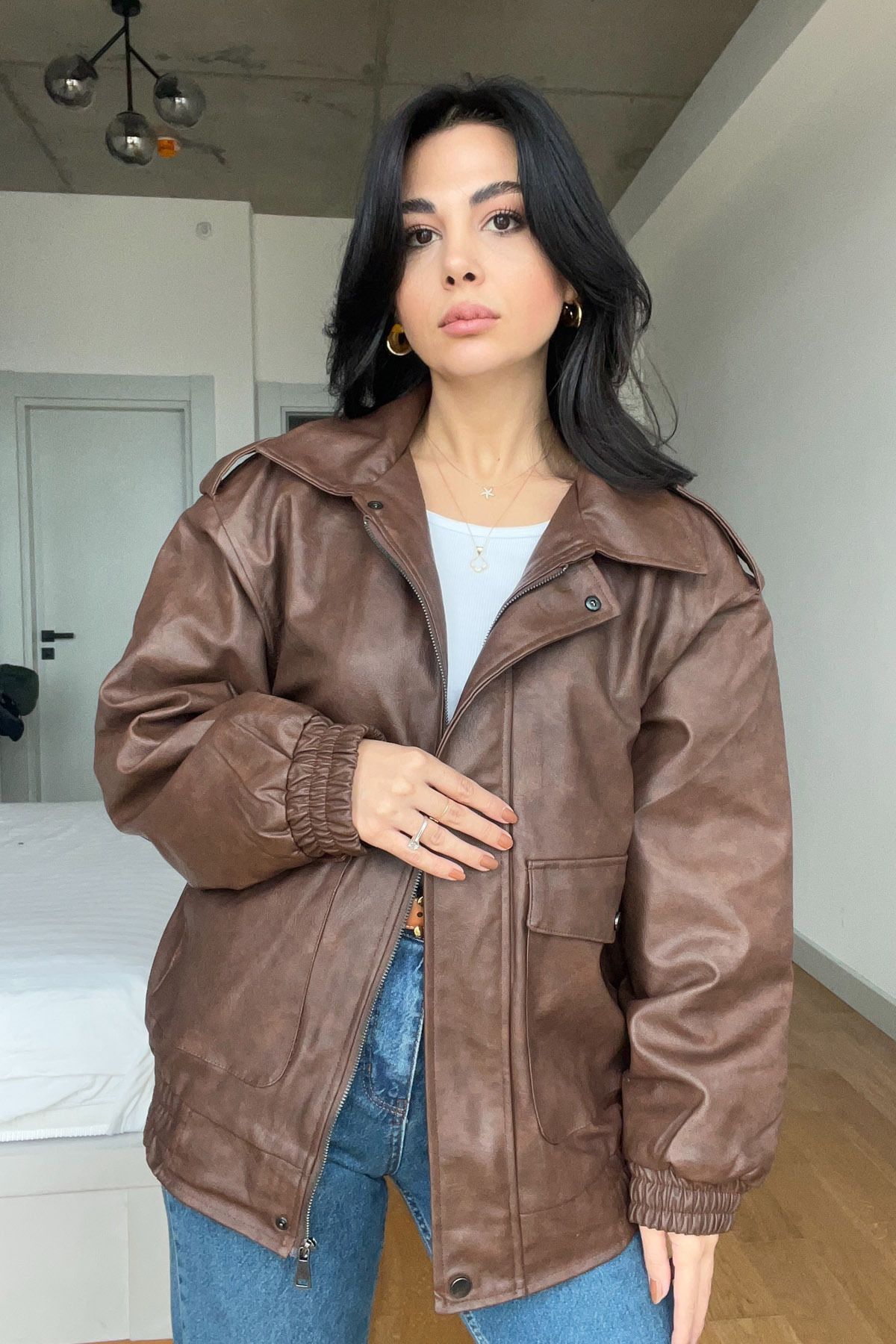 Seda Yalçın Atelier-Brown Palau Bomber Leather Jacket 1