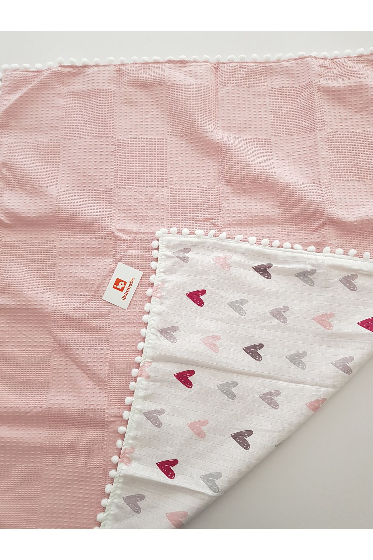 ilkimbebe-Double Layer Heart Muslin Pique Baby Blanket - 85X90 2