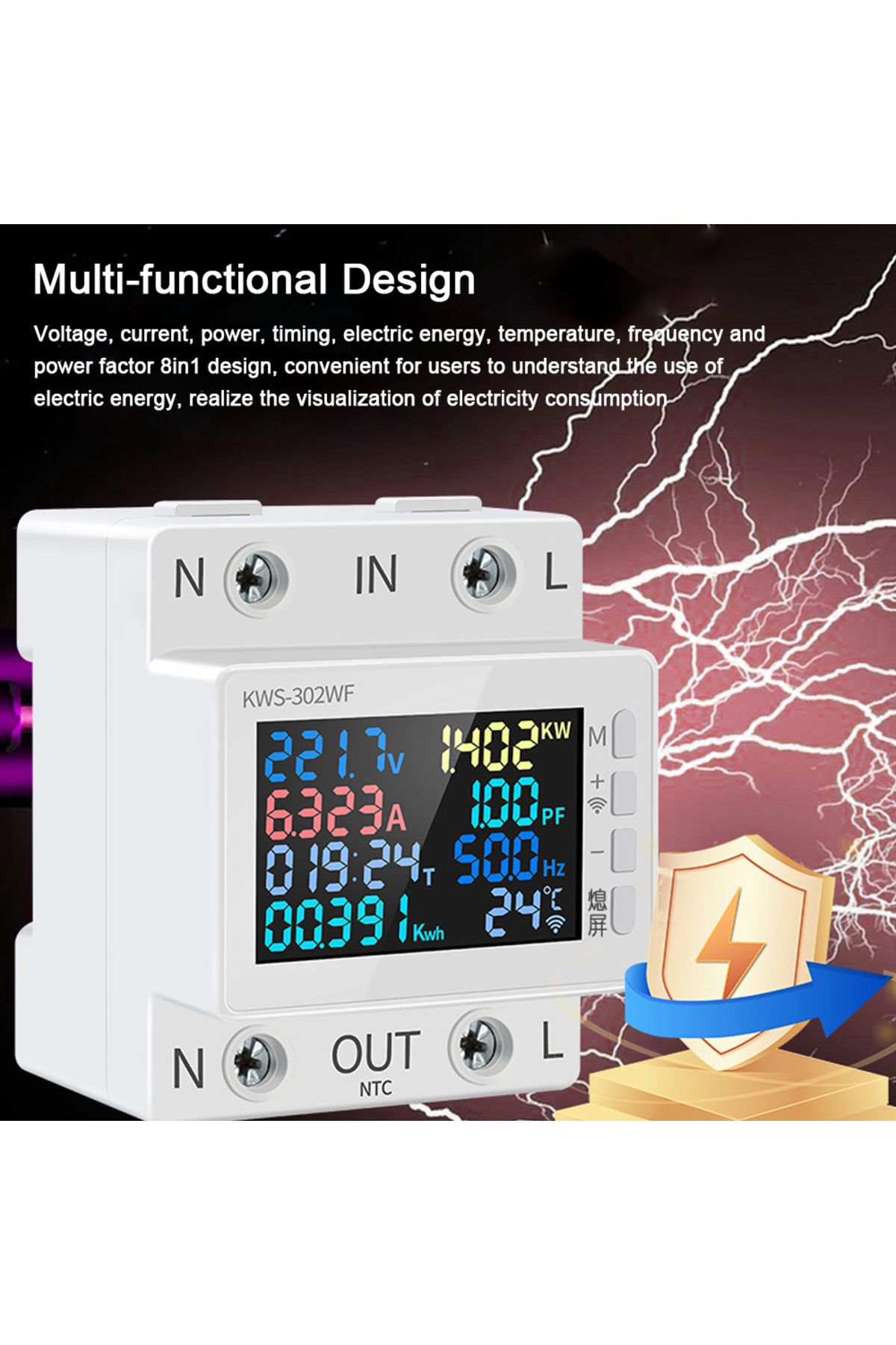 Choice-Tuya 8 in1 Power Meter Color Screen 2P AC Energy Meter APP Control 170-270V/63A Voltage and Curre... 7