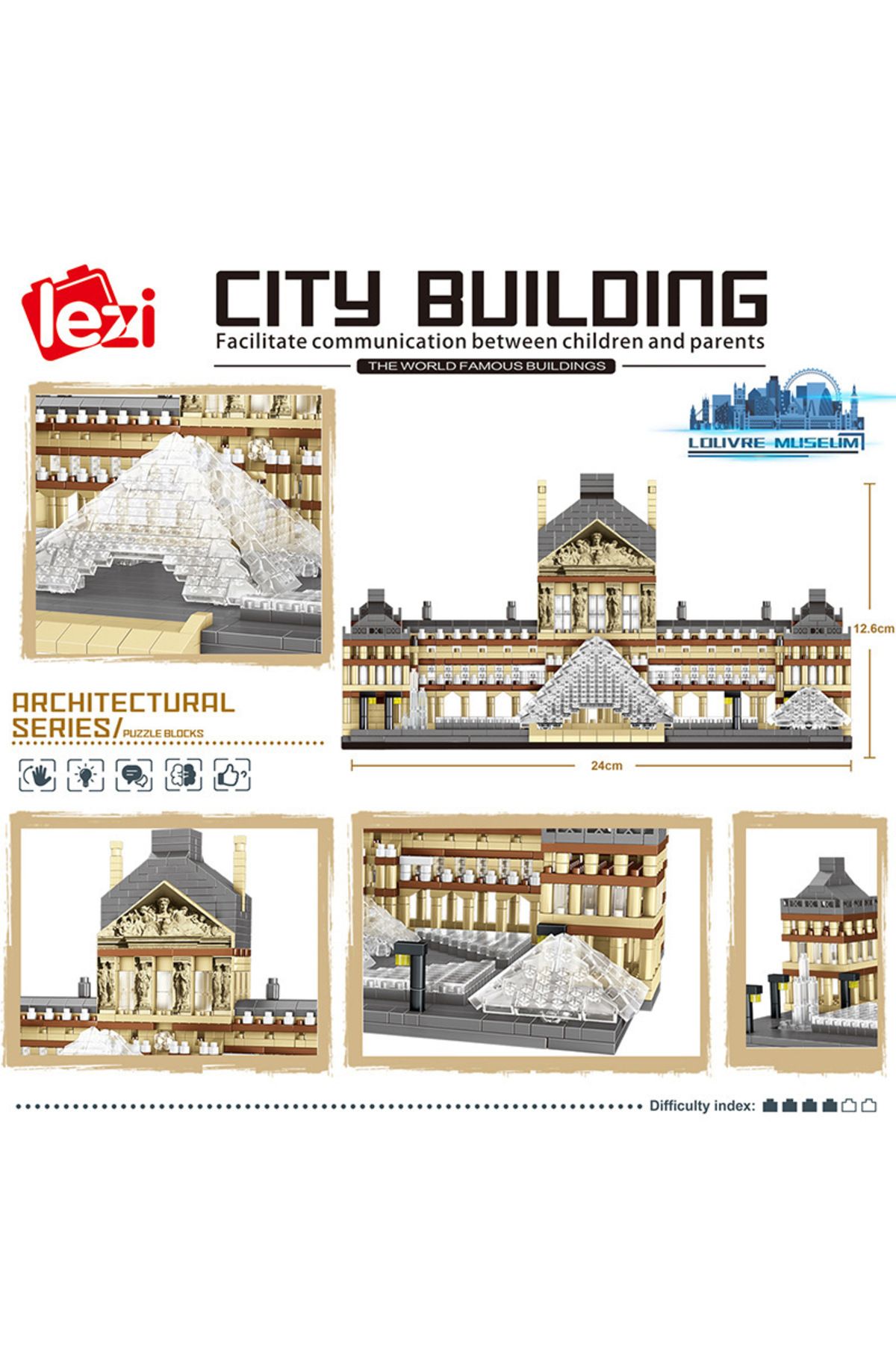 Mitty-Lezi 8040 World Architecture Mini Building Blocks Paris Louvre Museum 3D Model DIY Diamond Bricks... 3