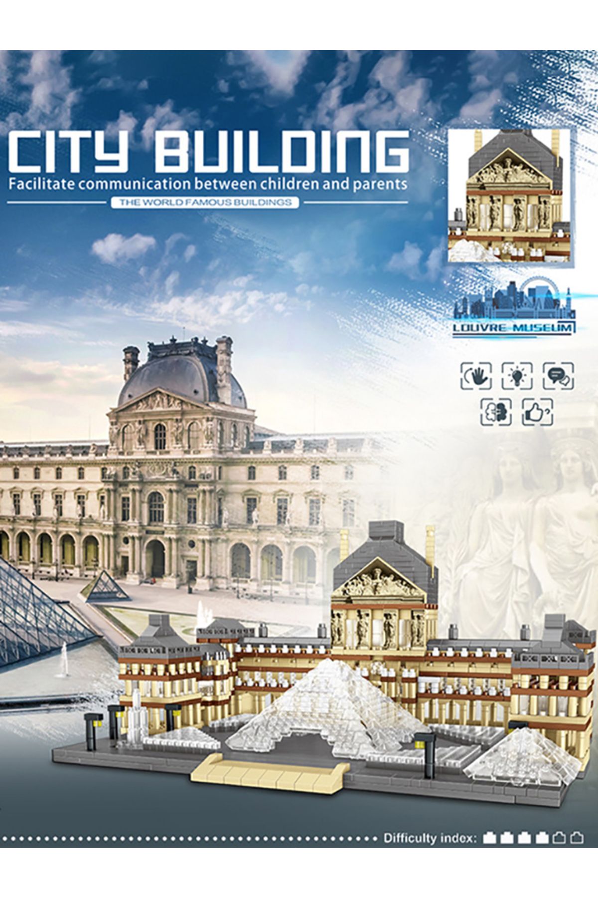 Mitty-Lezi 8040 World Architecture Mini Building Blocks Paris Louvre Museum 3D Model DIY Diamond Bricks... 8