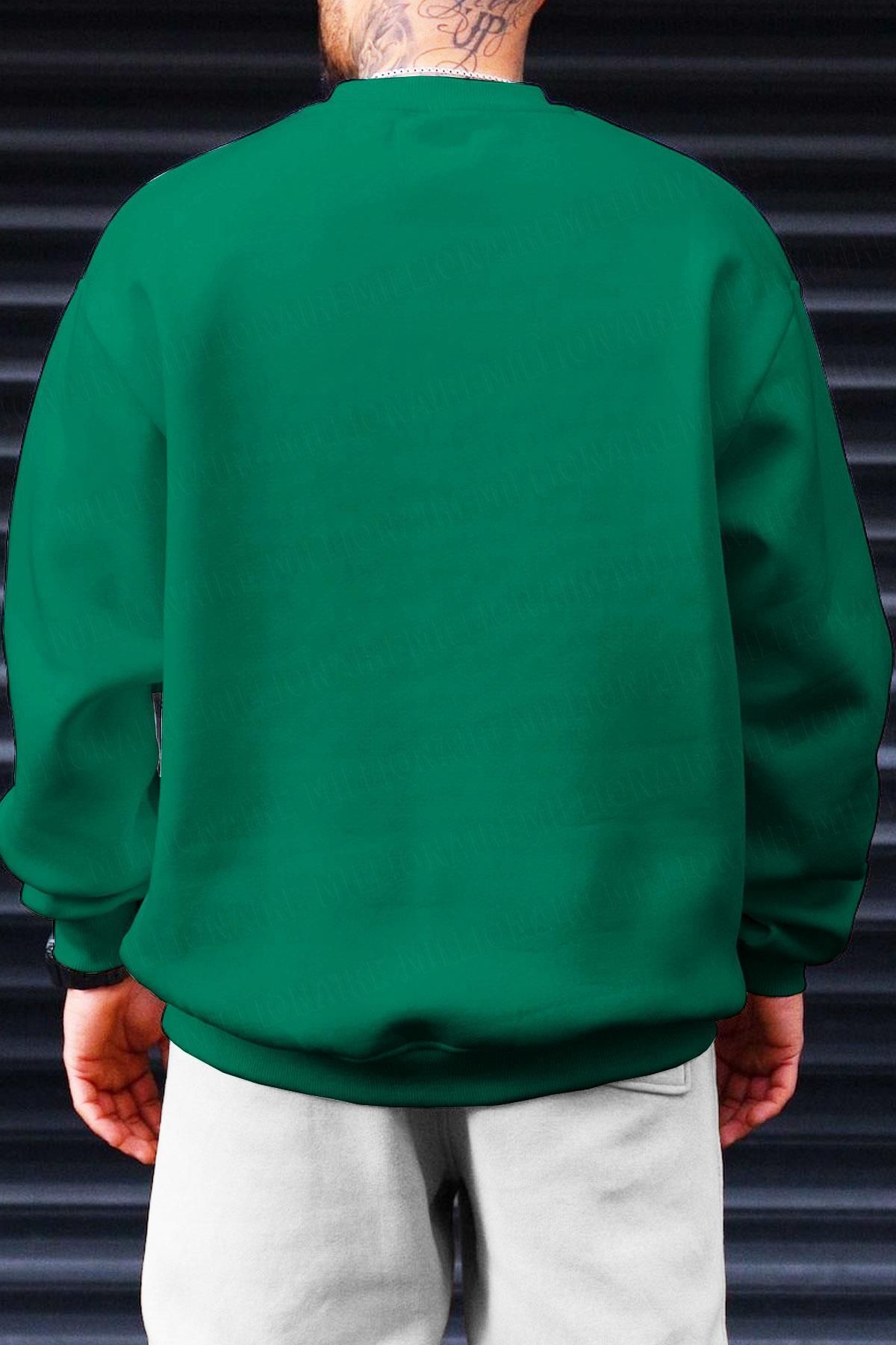 Millionaire-Green Martini Printed Men's Oversize Fleece Sweatshirt - 0 Crew Neck 2