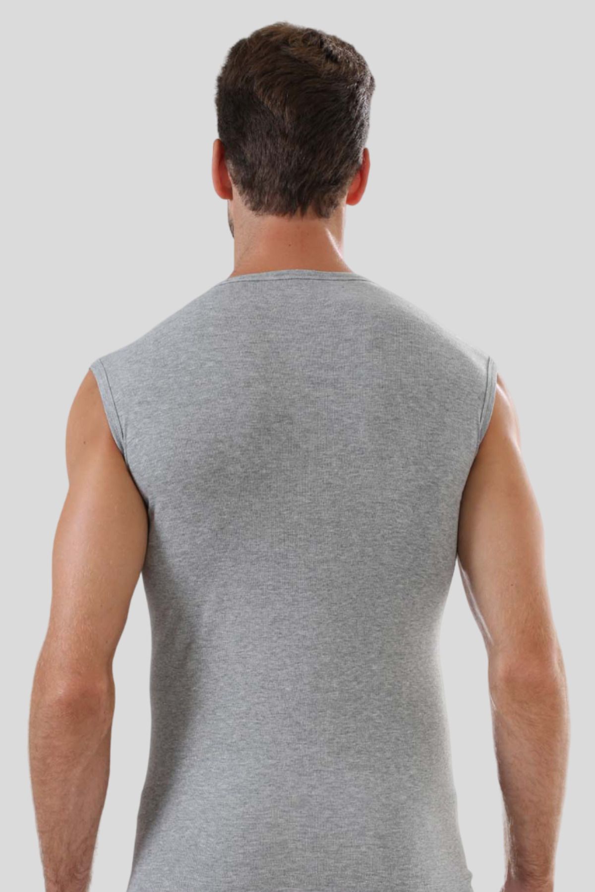 Arma Yıldız-Men's Gray T-Shirt Zero Sleeve Crew Neck Sleeveless Undershirt 2-Piece 100% Cotton 5