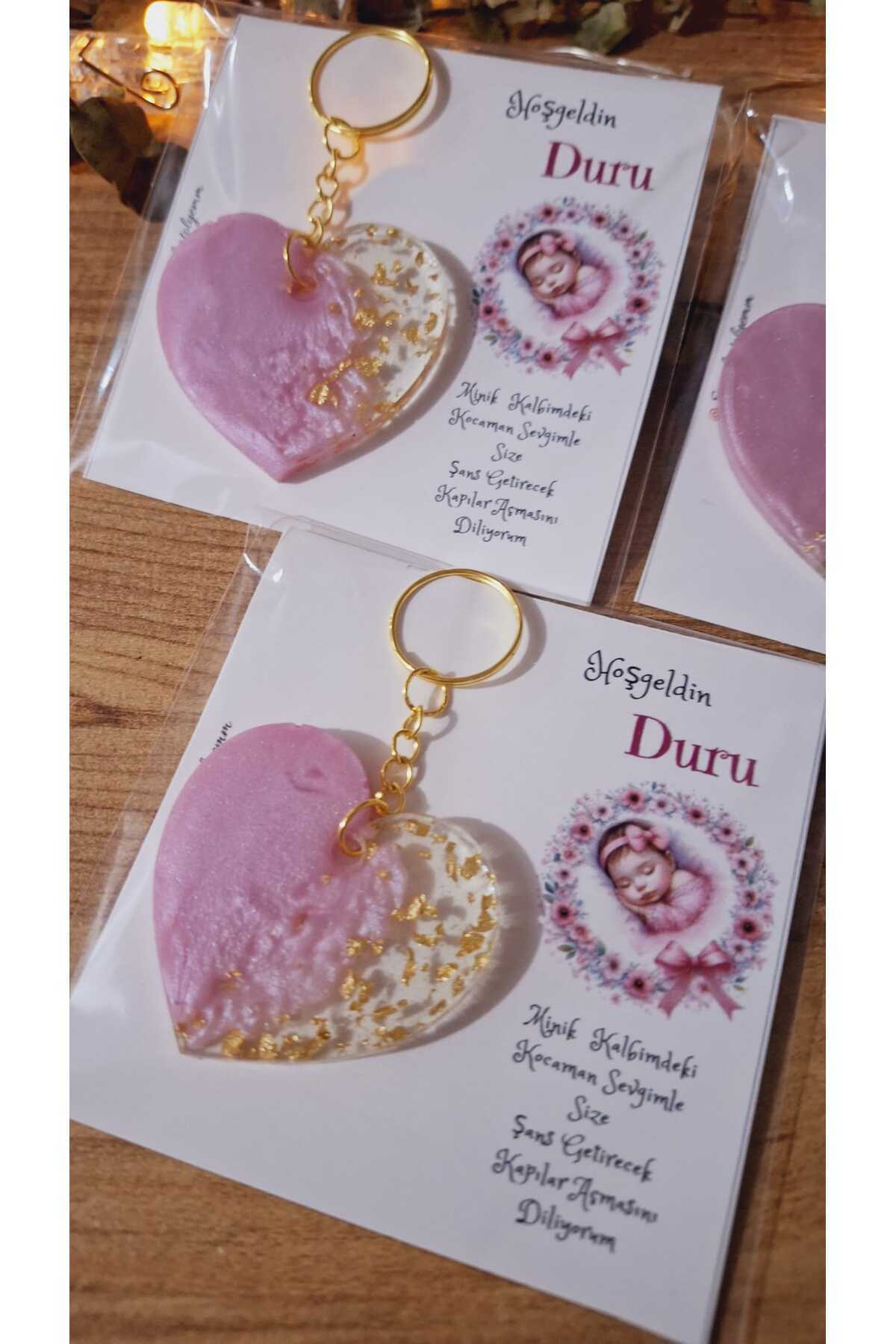 SevgiliAtolyemm UYUYAN BEBEK KARTLI  KALPLİ ANAHTARLIK  MEVLÜT YENİDOĞAN HEDİYELİK DOĞUM GÜNÜ BABYSHOWER  10 ADET fotoğrafı 3 (önizleme)