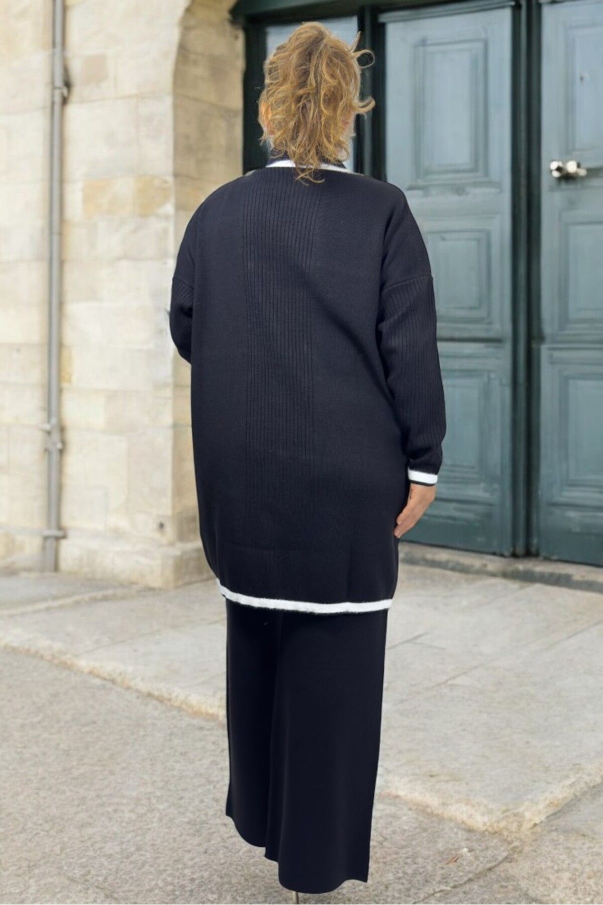 yagmurberen-Large Size Double Knitwear Set - Six Elastics, Double Breasted Closure and Gold Button Detail 4
