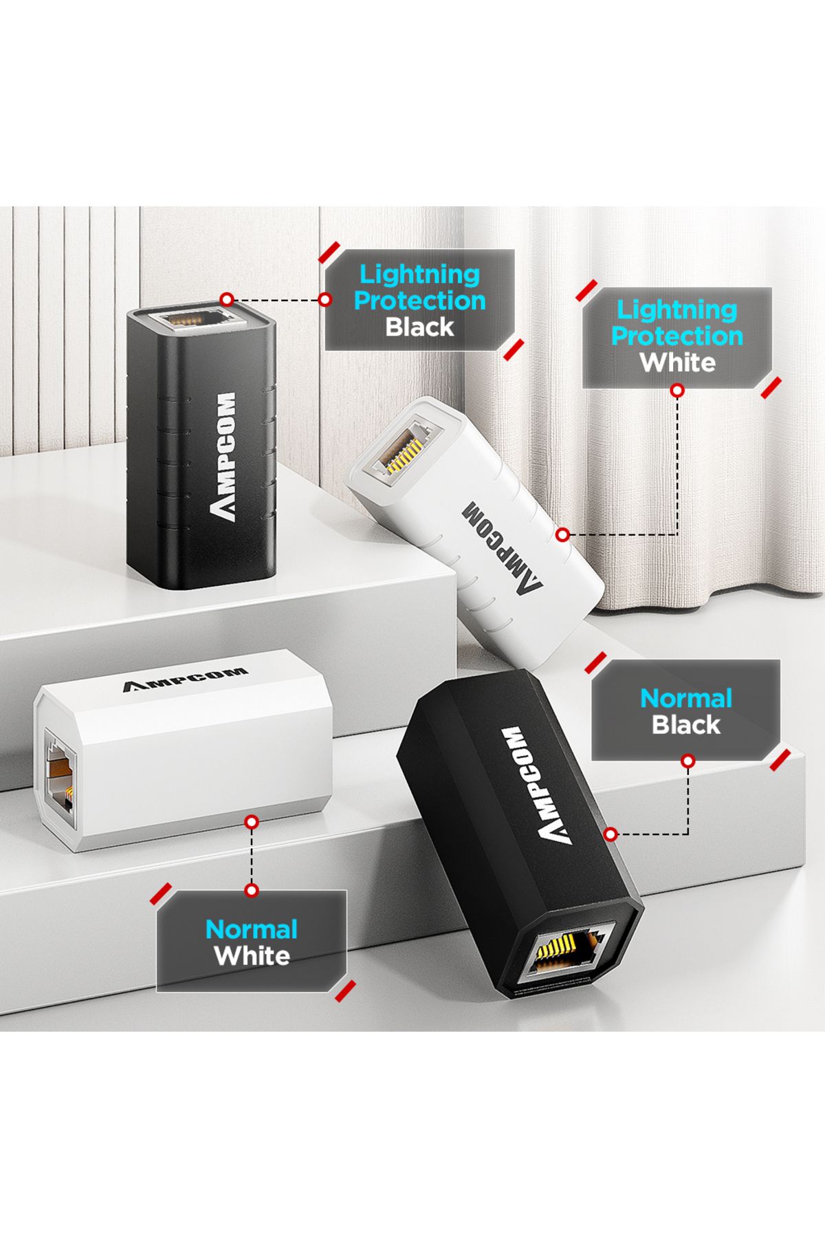 Choice-AMPCOM RJ45 Coupler Lightning Protection Coupler Cat7 Cat6 Cat5e Ethernet Cable Extender Adapter ... 6