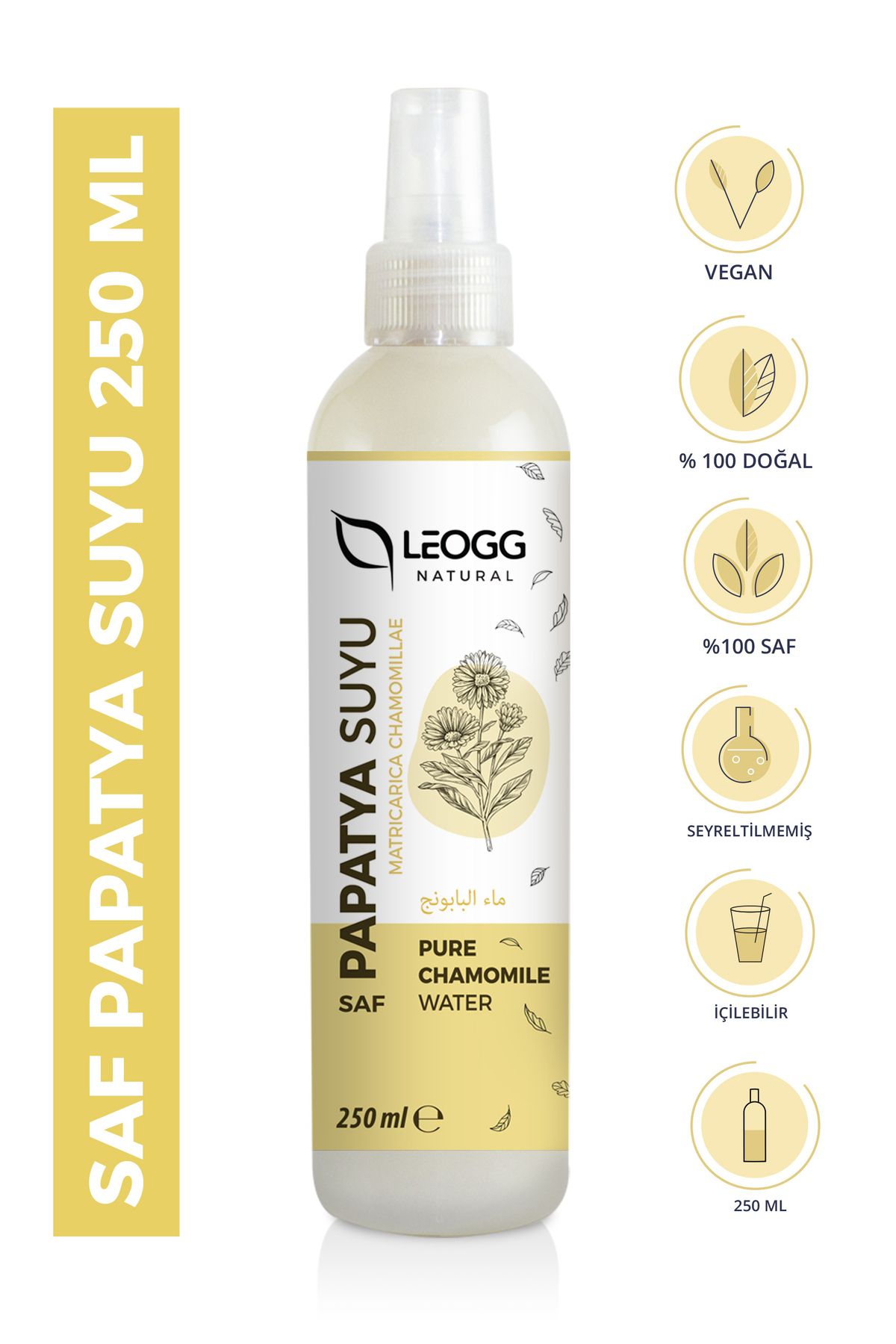 Leogg Natural Papatya Suyu 250 ml %100 Saf ve Doğal Rahatlatıcı ve Nemlendirici Saç Açıcı Tonik