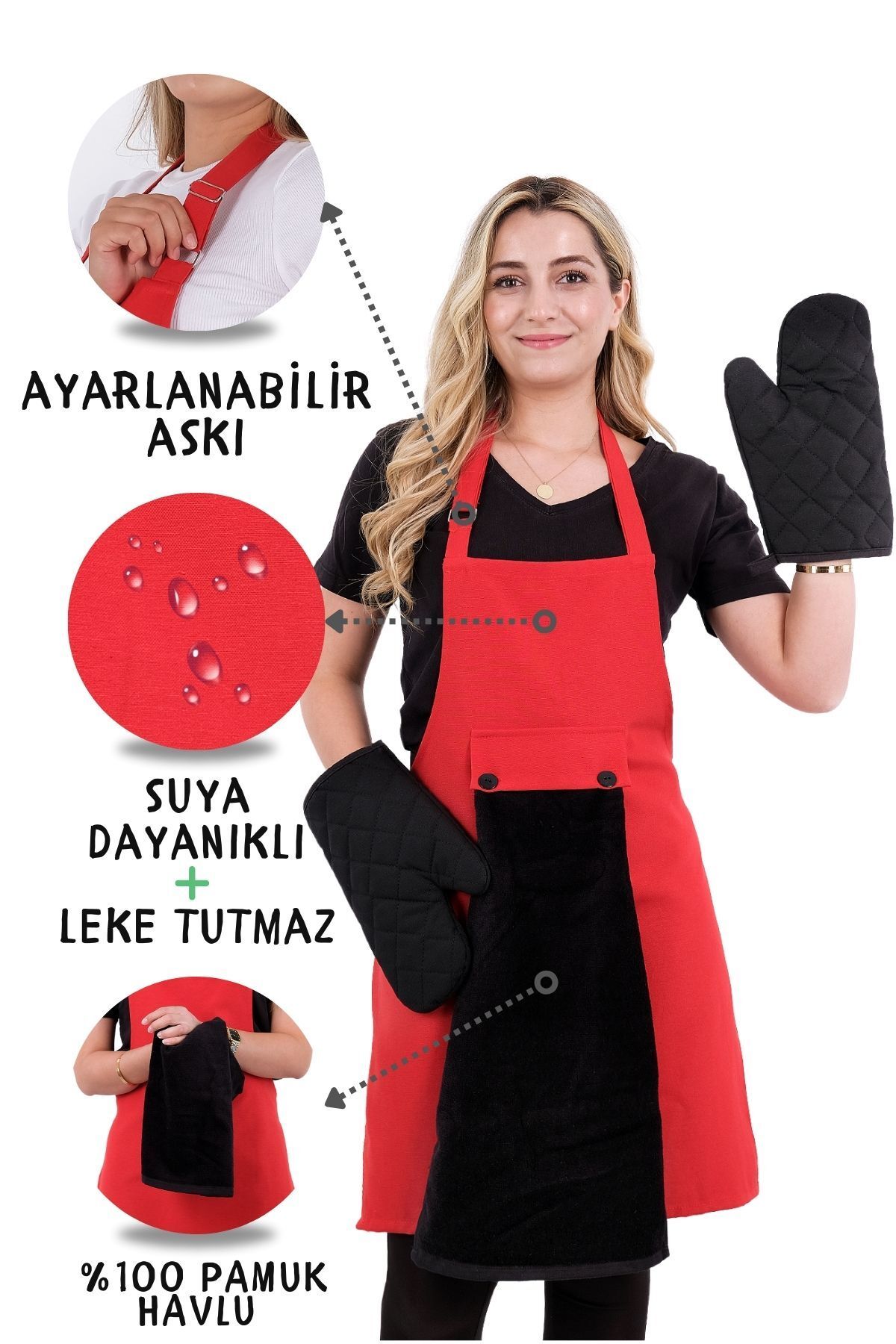 sevilya-Star Adjustment Hanging Towel 4-Piece Kitchen Apron Set (2 GLOVES) 1