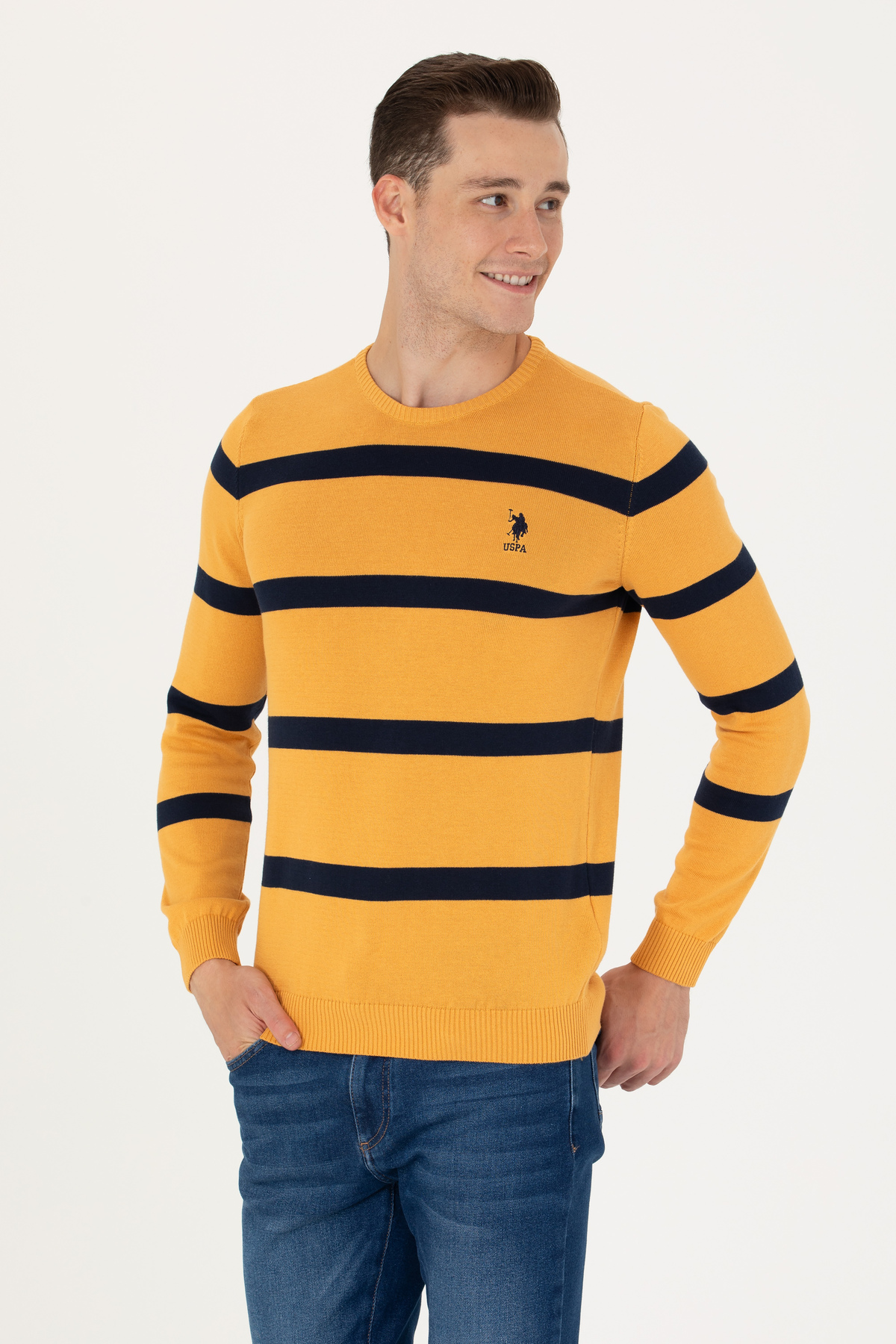 یو اس پولو ژاکت مردانه خردلی 50272126-VR072