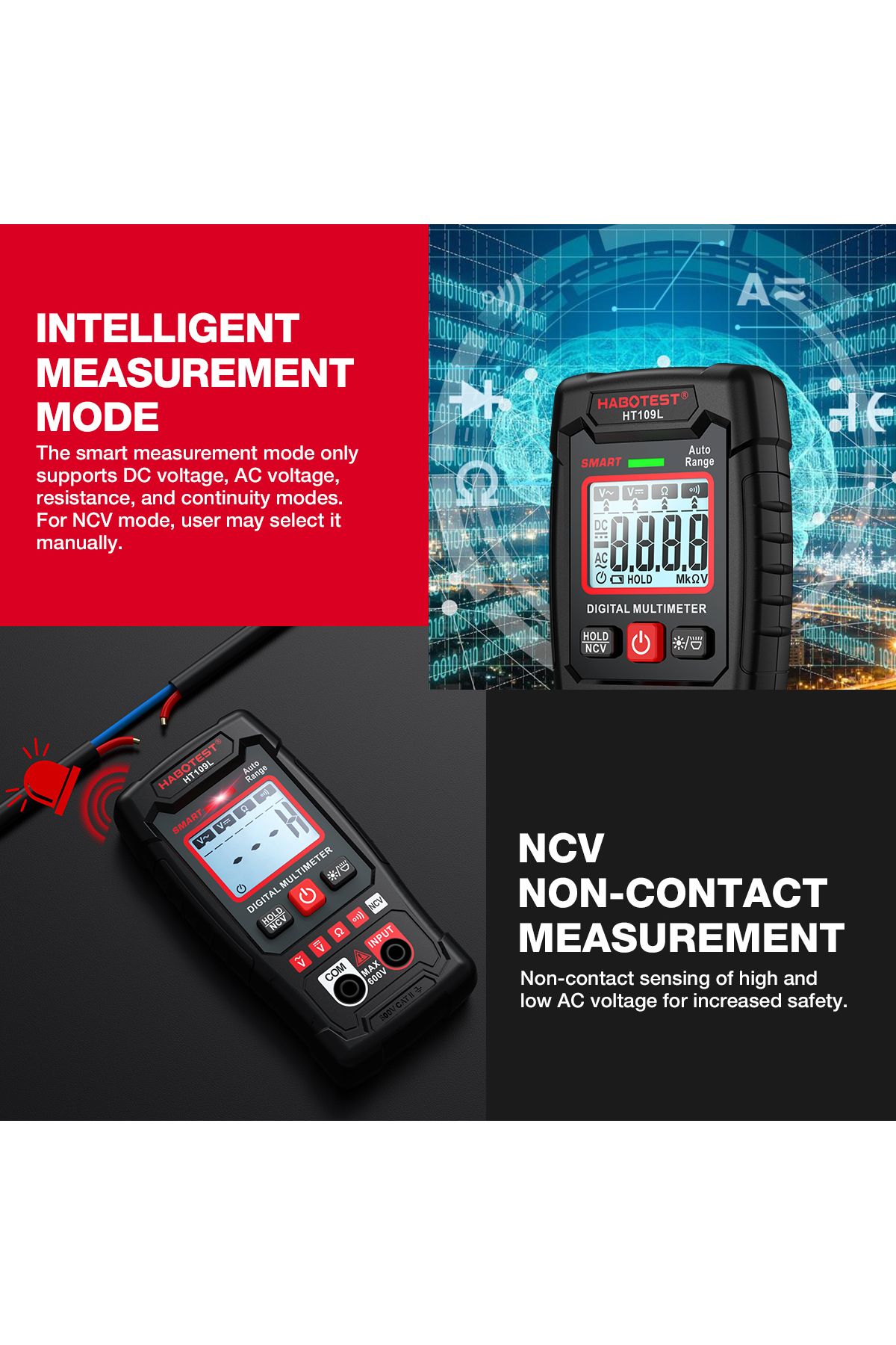 Choice-HABOTEST HT109L Digital Multimeter 600V DC AC Voltage Tester NCV Resistance Continuity Tester Sma... 4
