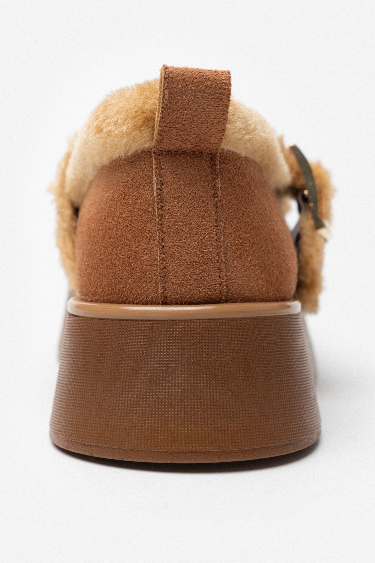 NİŞANTAŞI SHOES-Γυναικεία παπούτσια Enola Brown Suede Belt με λεπτομερή γούνα εσωτερικά και χοντρή σόλα 8