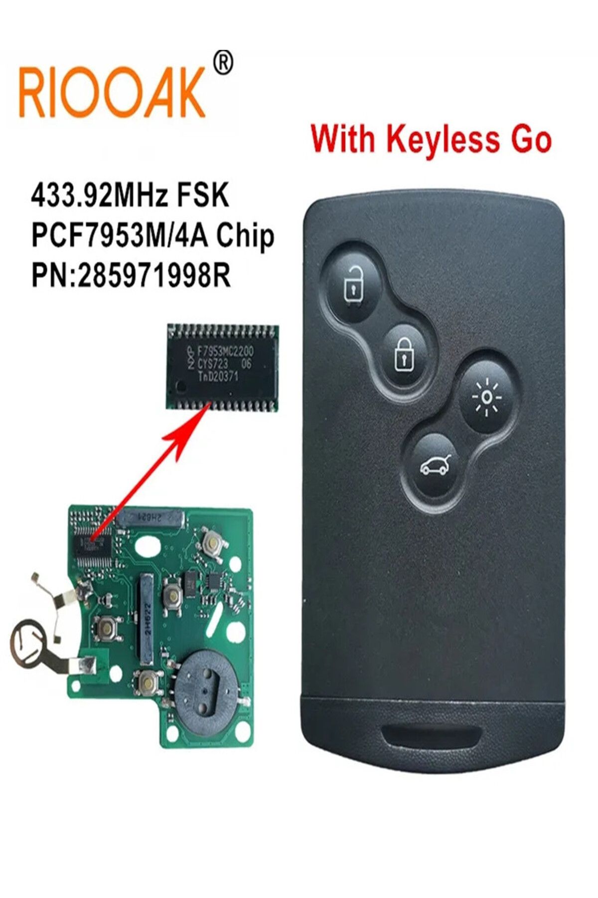 Choice-285971998R PCF7953M 4A Chip 433 MHZ Keyless Smart Key For Renault Clio IV Captur 2009 2010 2011 2... 8