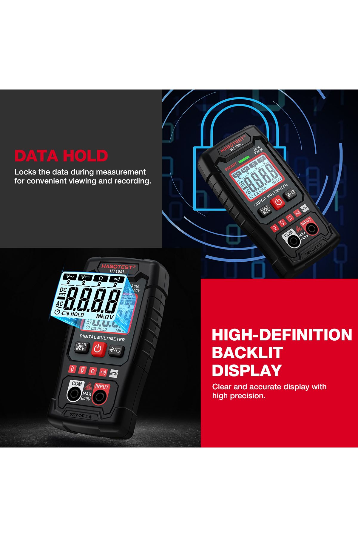 Choice-HABOTEST HT109L Digital Multimeter 600V DC AC Voltage Tester NCV Resistance Continuity Tester Sma... 5