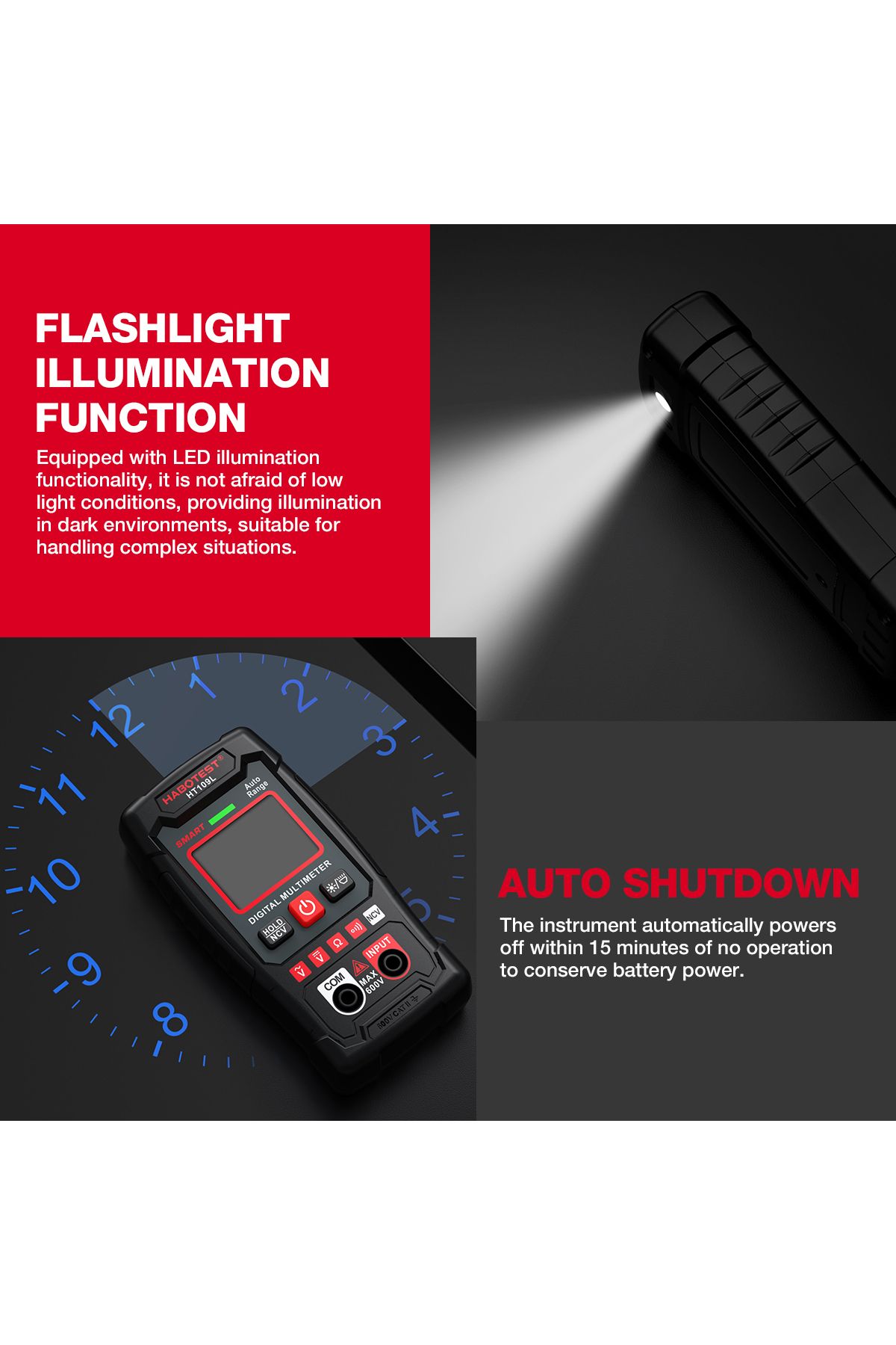 Choice-HABOTEST HT109L Digital Multimeter 600V DC AC Voltage Tester NCV Resistance Continuity Tester Sma... 6