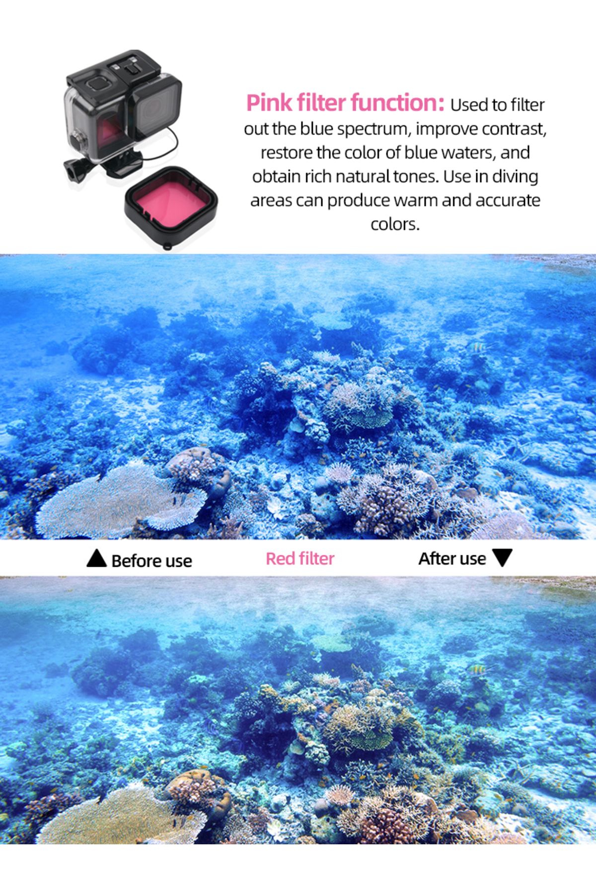 EXSKOF-Diving Filter For GoPro Hero 5 6 7 Red Purple Pink Three-color Filter Protective Lens For GoPro H... 4