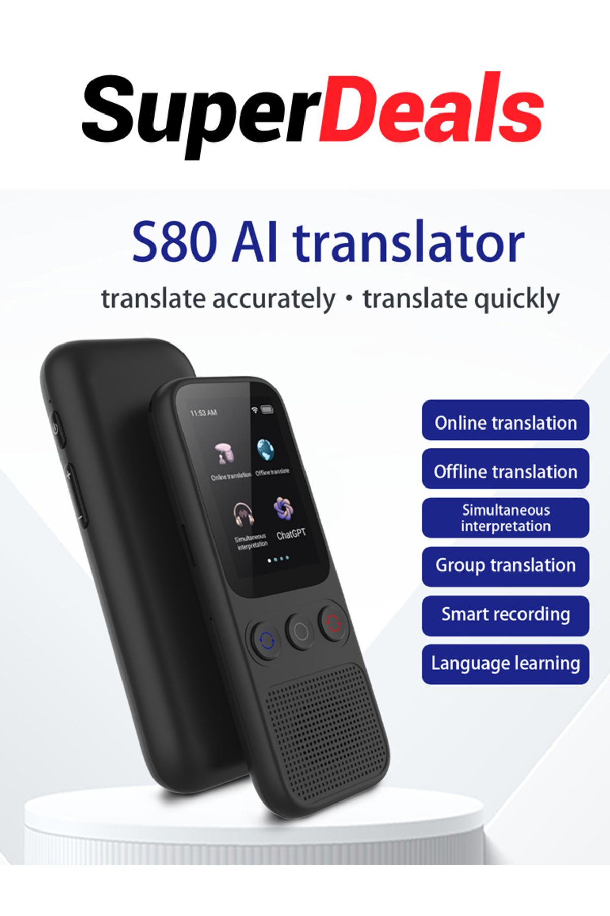 Aibecy-S80 Language AI Translator Device with 138 Languages Voice Translating 17 Offline Translation Sim... 8