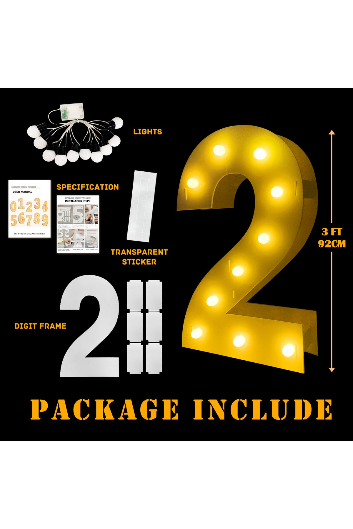 Choice-3Ft/36Inch/91.5cm Marquee Light Up Numbers for Balloons Balloon Mosaic Number Frame Easy to Assem... 8