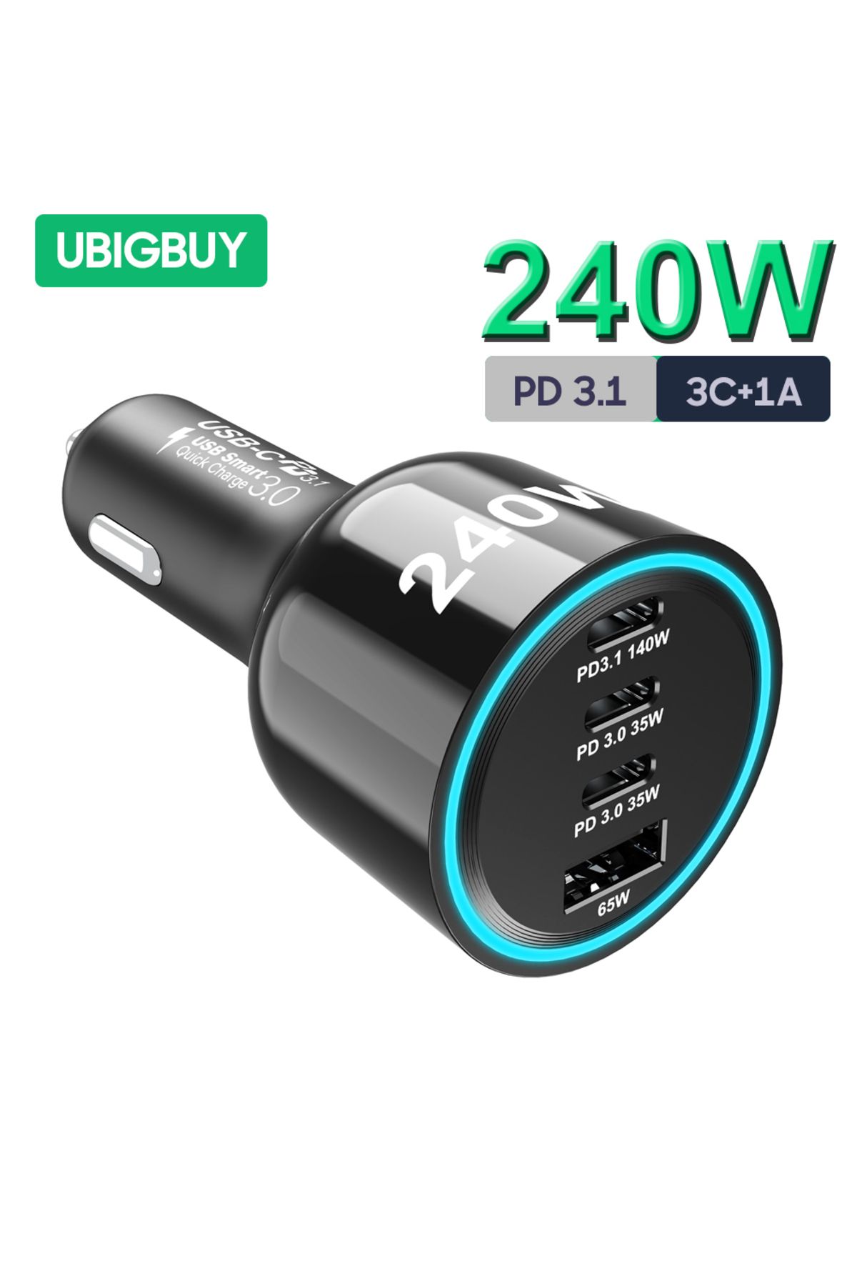 Choice-Ubigbuy 240W Car Charger PD 3.1 140W 100W PPS 45W Super Fast Charging USB C Car Phone Adapter for... 2