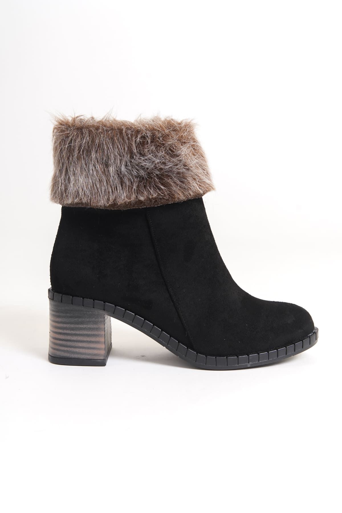Rozero Shoes-Ember Suede Boots for Women - Zip-Up, Orthopedic Sole, Water and Cold Resistant, Hairy Heels - St Black 6
