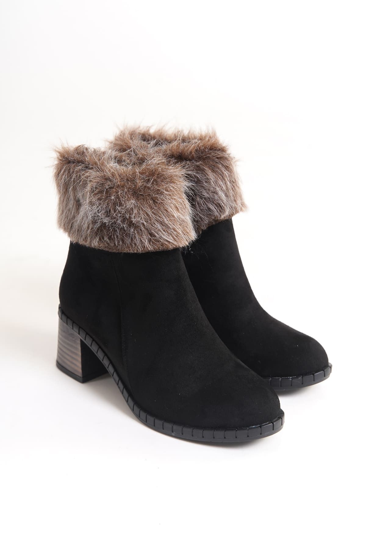 Rozero Shoes-Ember Suede Boots for Women - Zip-Up, Orthopedic Sole, Water and Cold Resistant, Hairy Heels - St Black 4