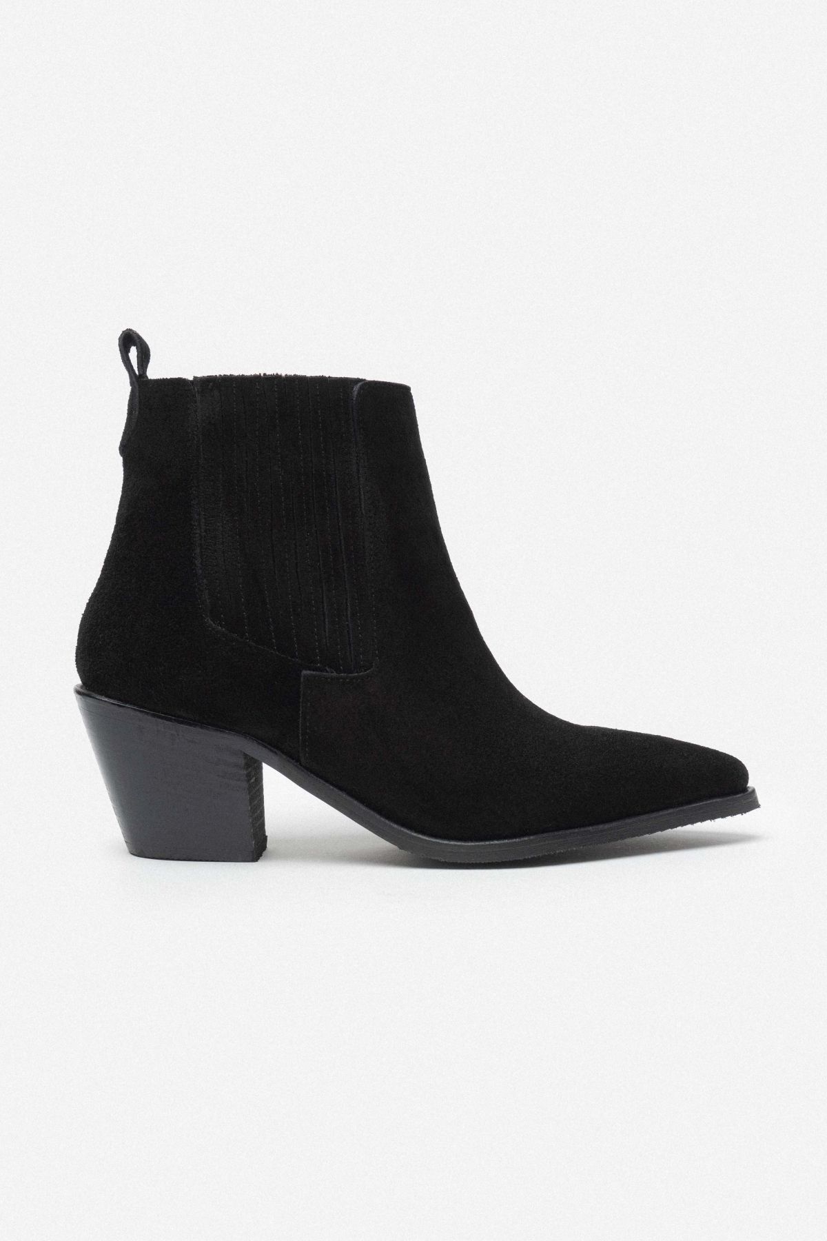 NİŞANTAŞI SHOES-Grim Black Genuine Suede Leather Rubber Detailed Women's Heeled Boots 6