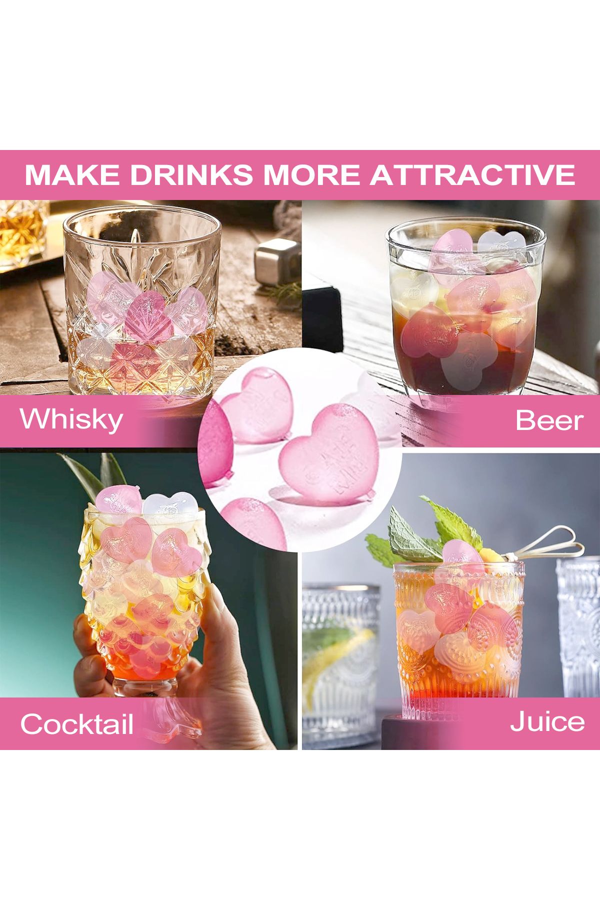 Choice-Leeseph 15pcs Reusable Ice Cube, Washable Non-Melting Plastic Heart Shape Ice Cubes for Drinks, W... 6