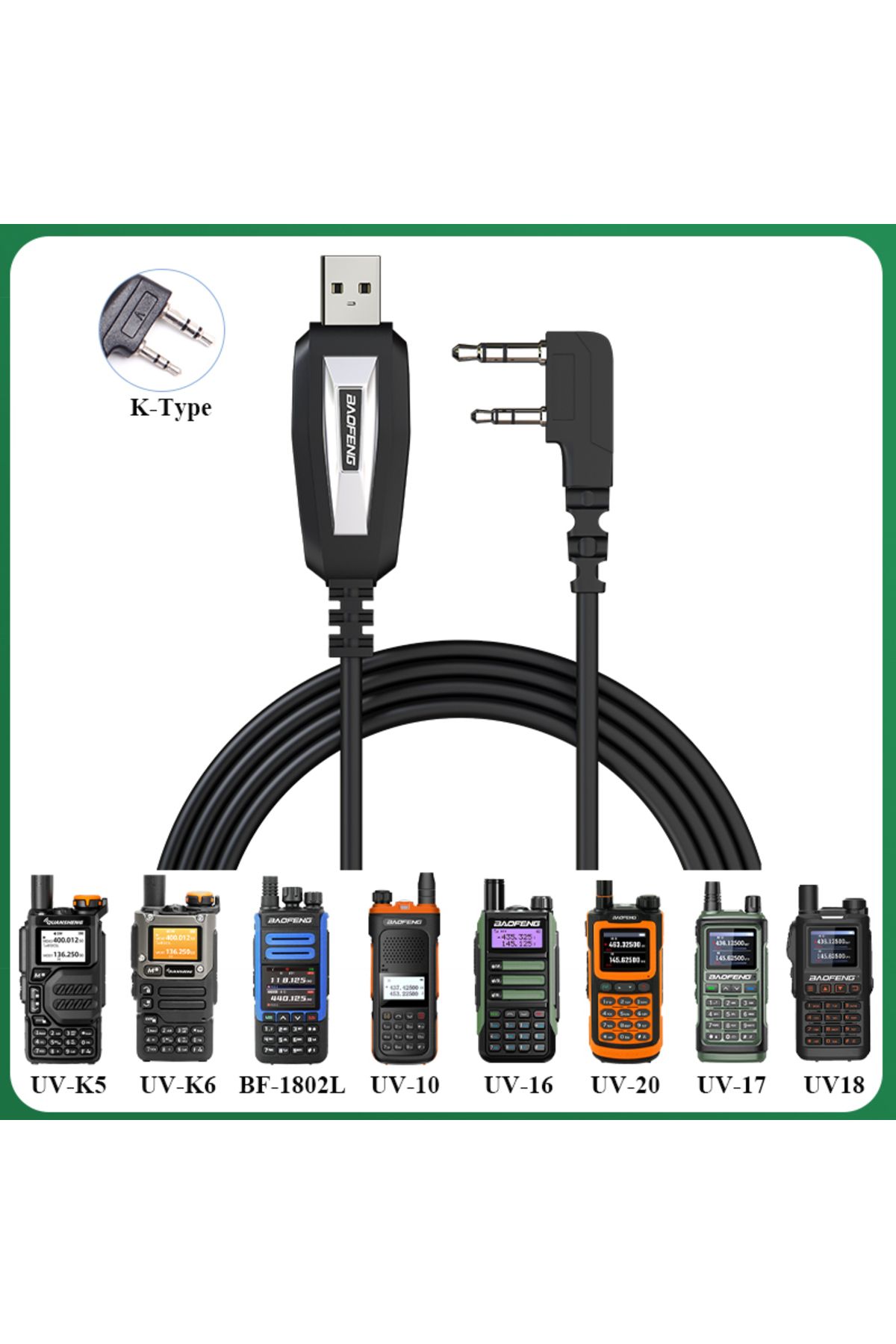 BAOFENG-USB Programming Cable for Quansheng UV-K5 UV-K6 Baofeng UV-21 UV-25 UV-17 UV-82 UV-16 UV-5RH Pro ... 2