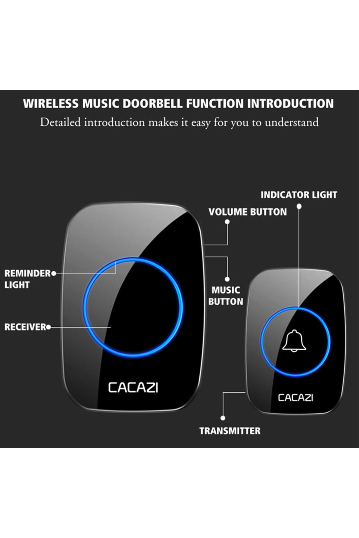 Choice-A10-dc Cacazi Wireless Doorbell 110db Welcome Friend Smart Doorbell 300meters Long Distance 36 Songs 7
