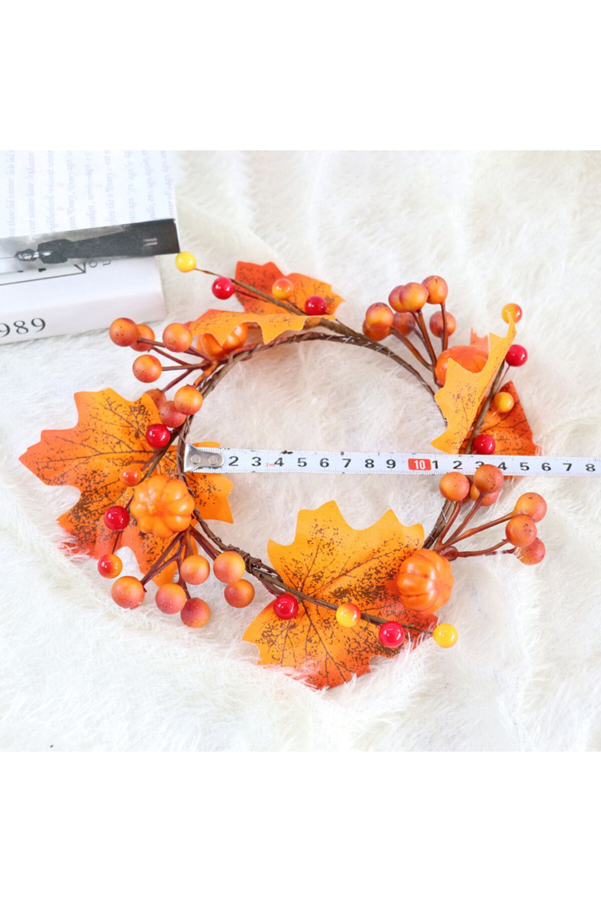Choice-Simulated Pumpkin Maple Leaf Garland Small Wreath Candle Ring for Halloween Thanksgiving Day Deco... 3