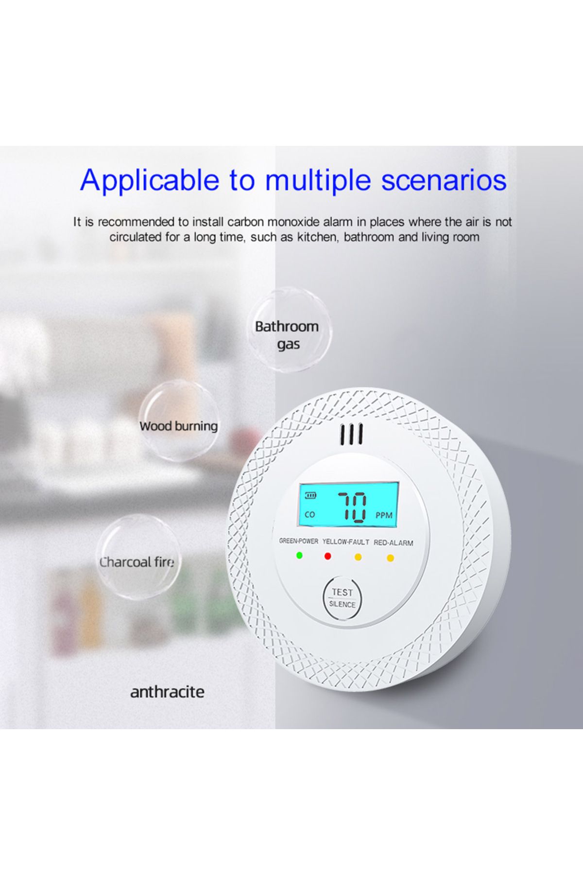 APWIKOGER-CO Alarm Sensor 85dB High Sensitive Warning Smoke and Carbon Monoxide Detector Alarm with LEDs Ba... 2
