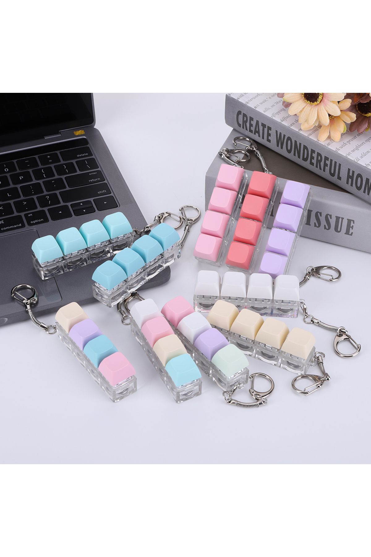 APWIKOGER-Keyboard Fidget Keychain 4 Keys Keyboard Decompression Toys with LED Light Keyboard Clicker Toy B... 3