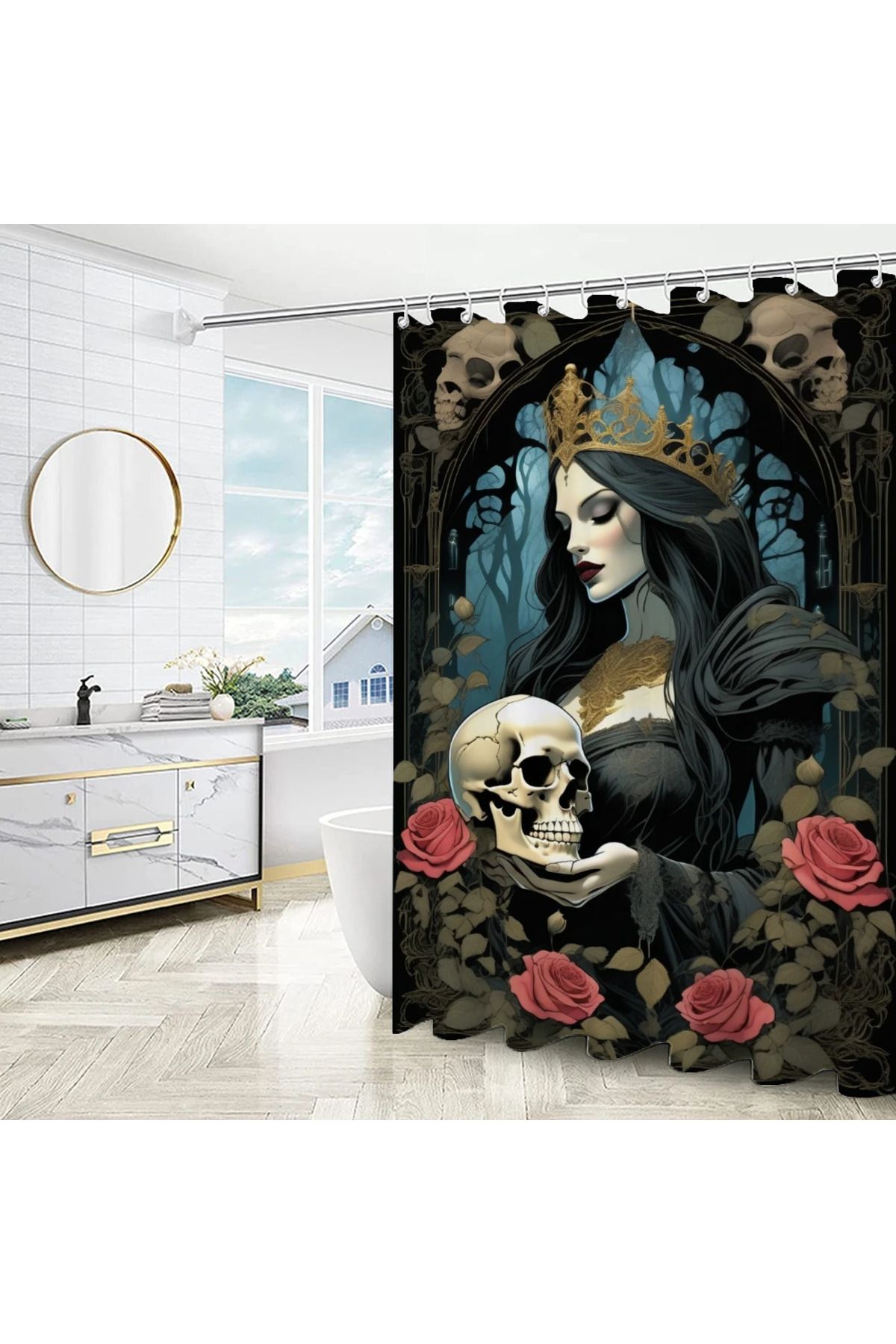Choice-Eerie Atmosphere of Dark Fantasy Bathroom Shower Curtain Waterproof Fabric Bathroom Curtains Fold... 3