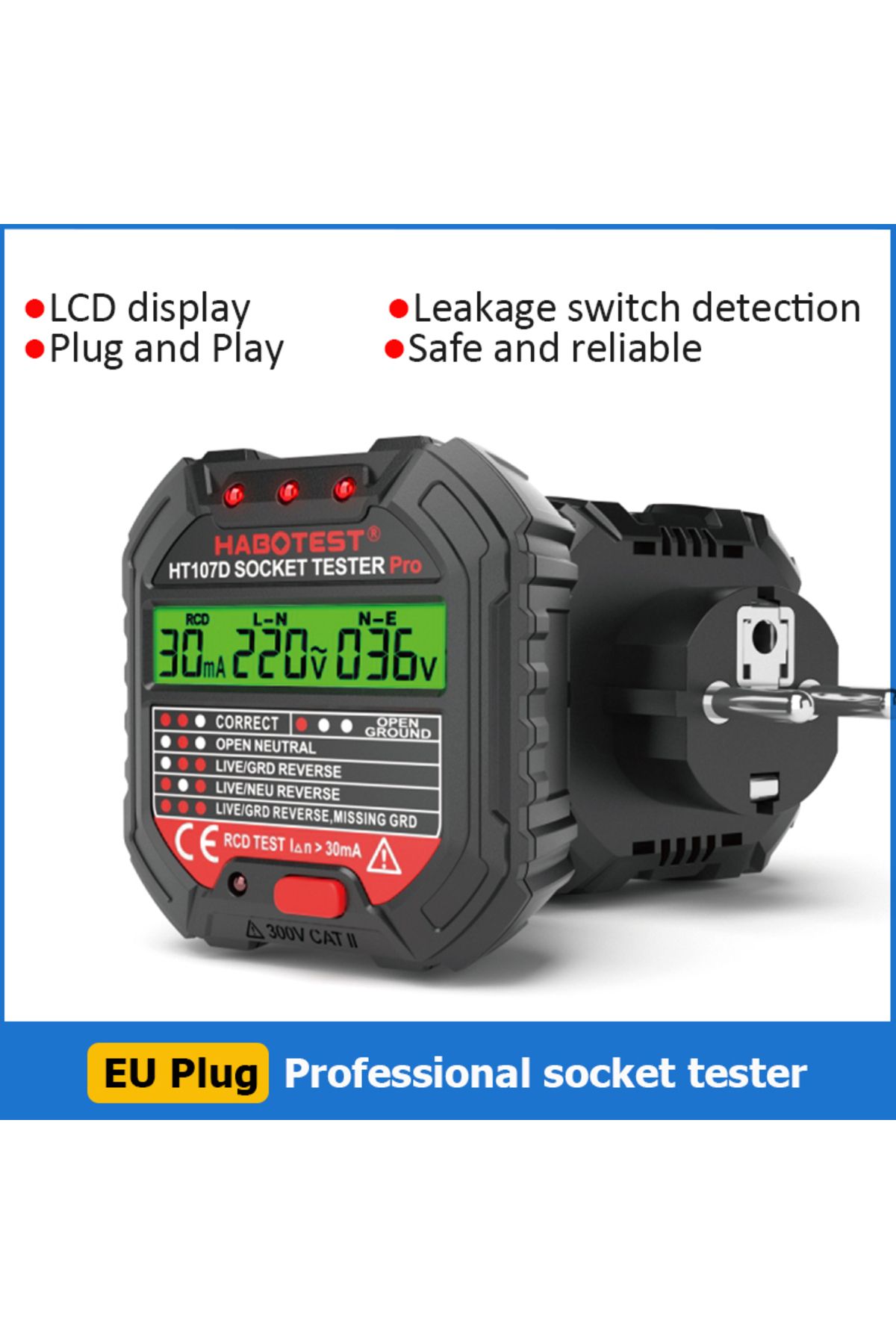 TELEHILL-HT106D HT107D Socket Tester Pro Voltage Test Digital Outlet Socket Detect EU Plug Ground Zero Lin... 2