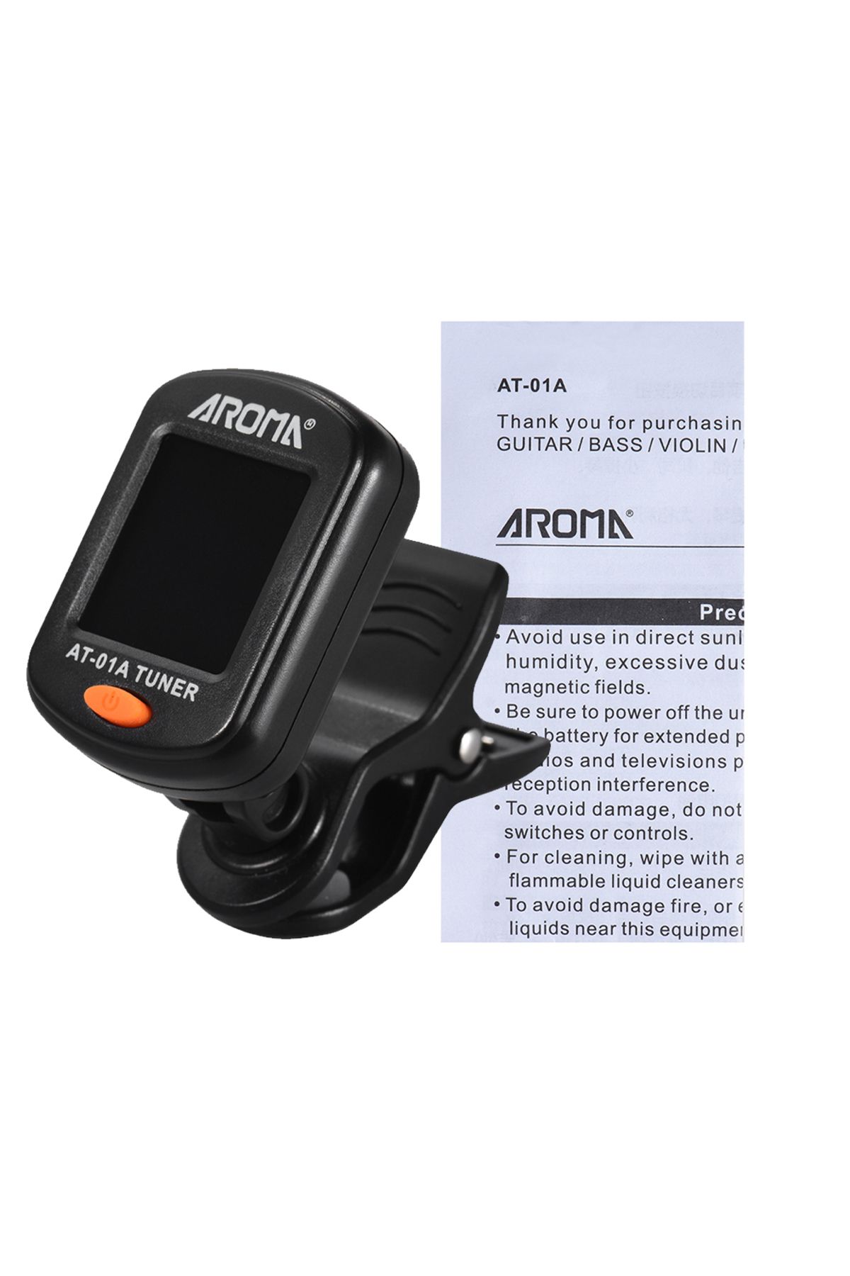 Choice-Black At-01a Rotatable Clip-on Tuner Universal 12 Equal Temperament Lcd Display For Chromatic Guitar 1