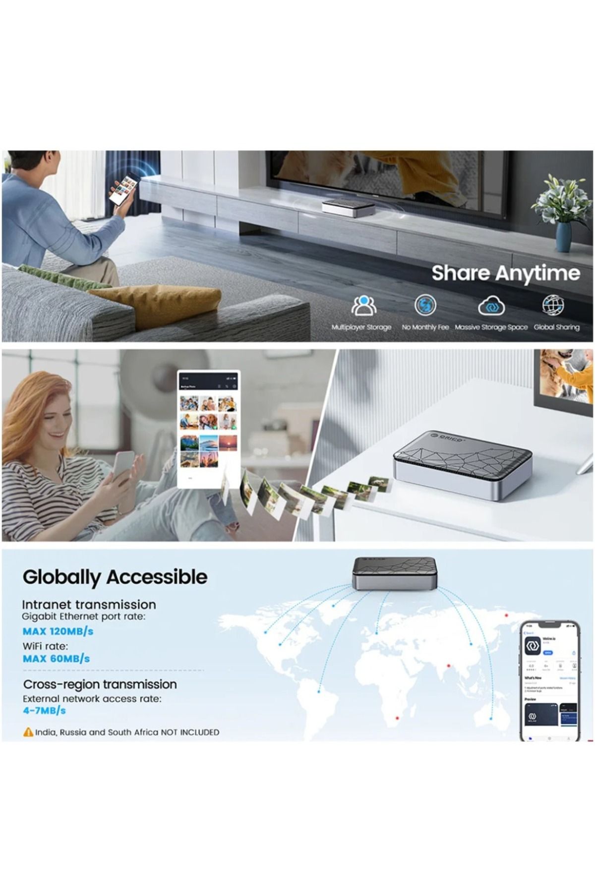 Orico-3.5 inch sata hard drive enclosure nas network hdd storage box usb c hdd disk external cas... 3