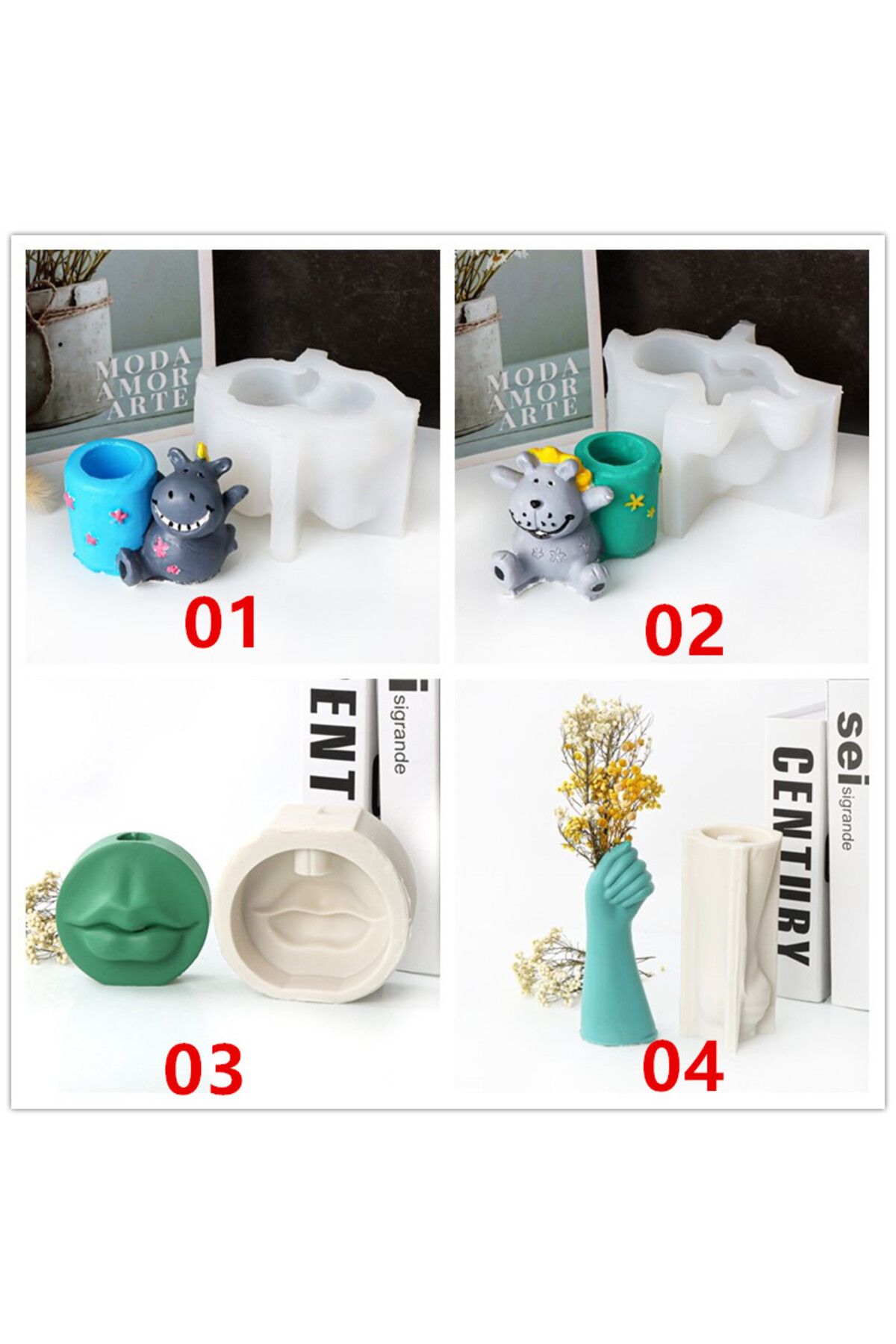 Choice-3D Cute Animal Zebra Candle Holder Silicone Mold DIY Hand Vase Lip Candle Holder Mold Plaster Dro... 2