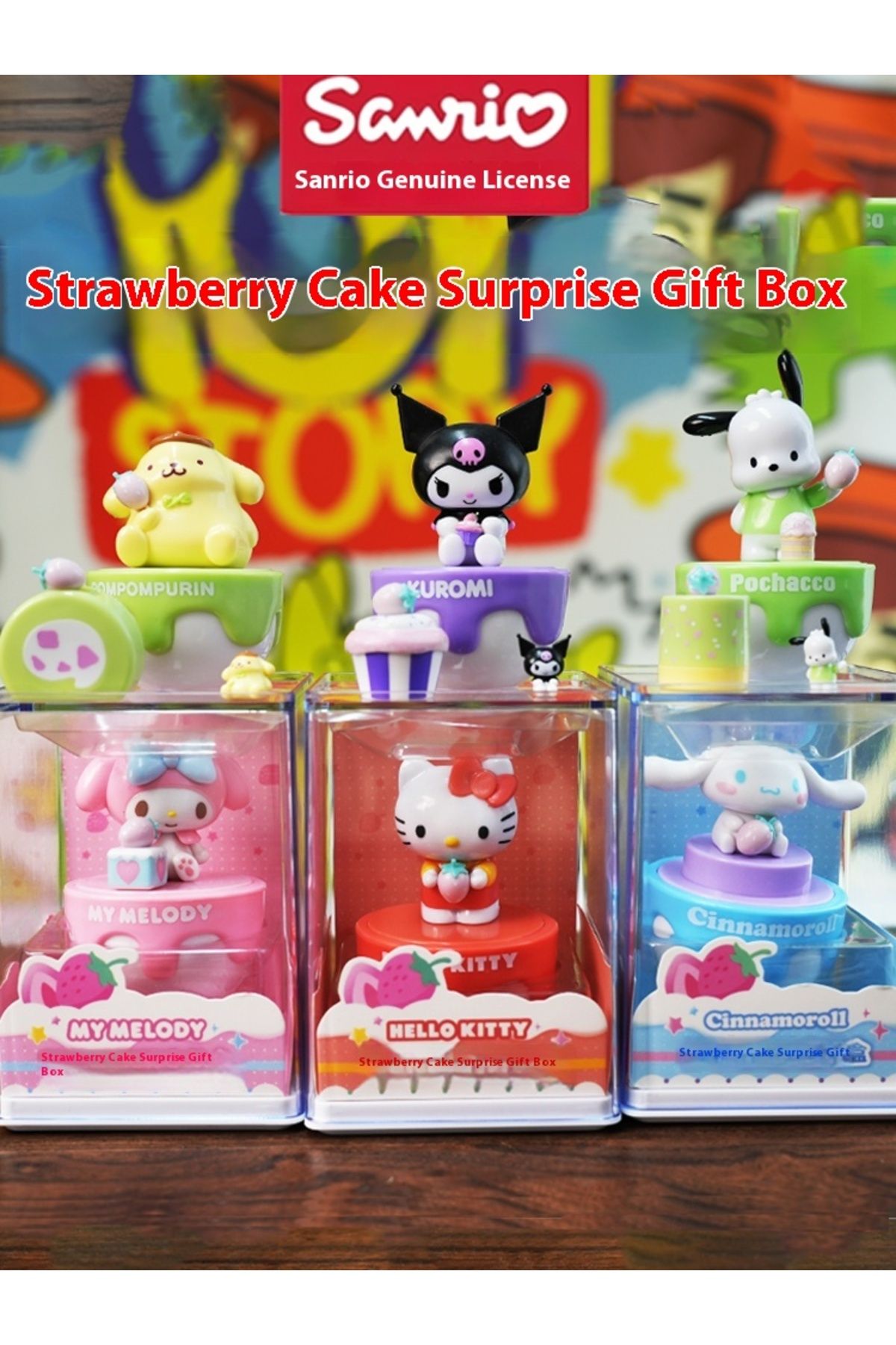 Choice-6pcs Genuine Sanrio Strawberry Cake Surprise Gift Box Tide Play Blind Box Kuromi Hello Kitty Cinn... 2