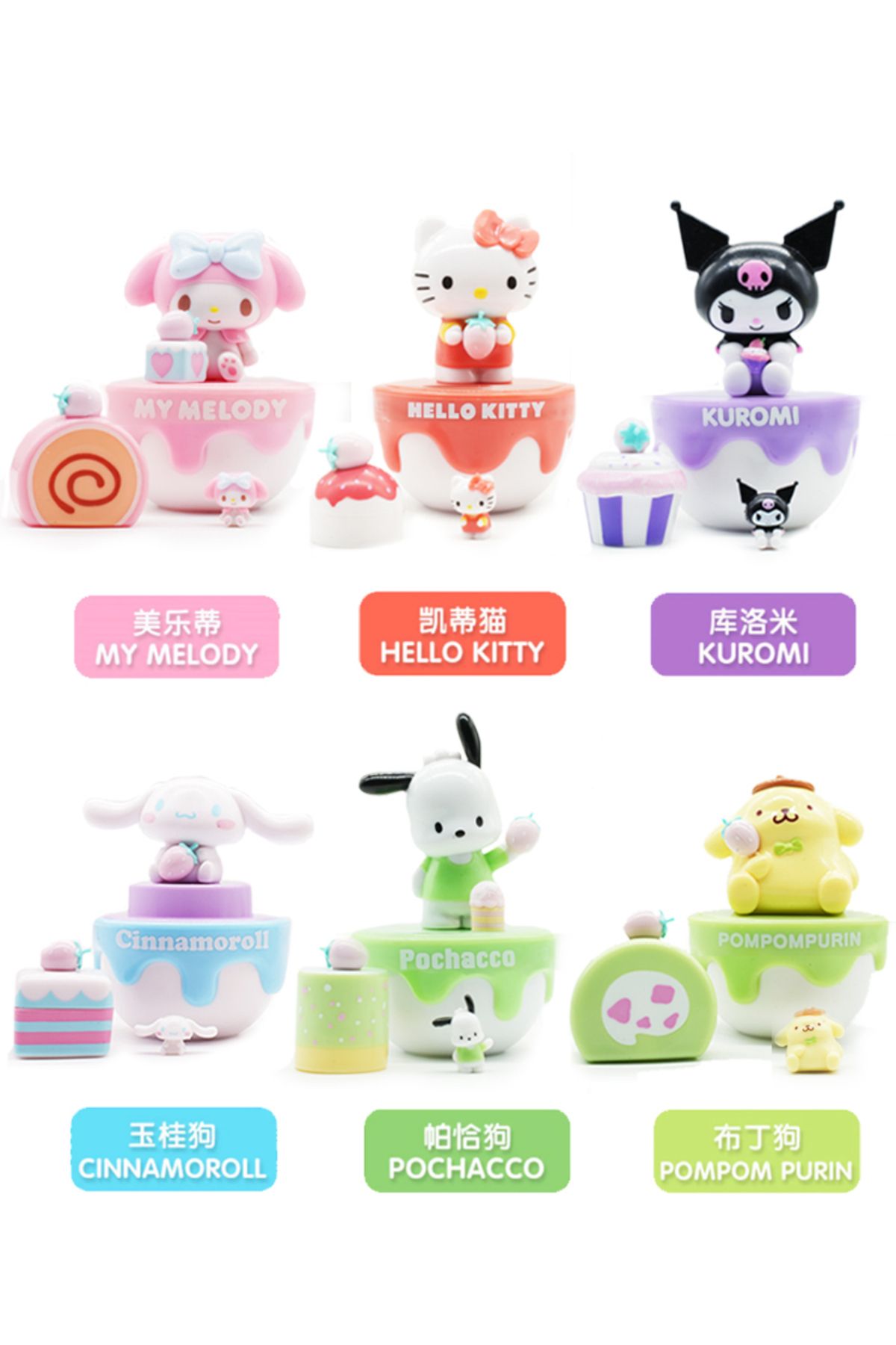 Choice-6pcs Genuine Sanrio Strawberry Cake Surprise Gift Box Tide Play Blind Box Kuromi Hello Kitty Cinn... 6