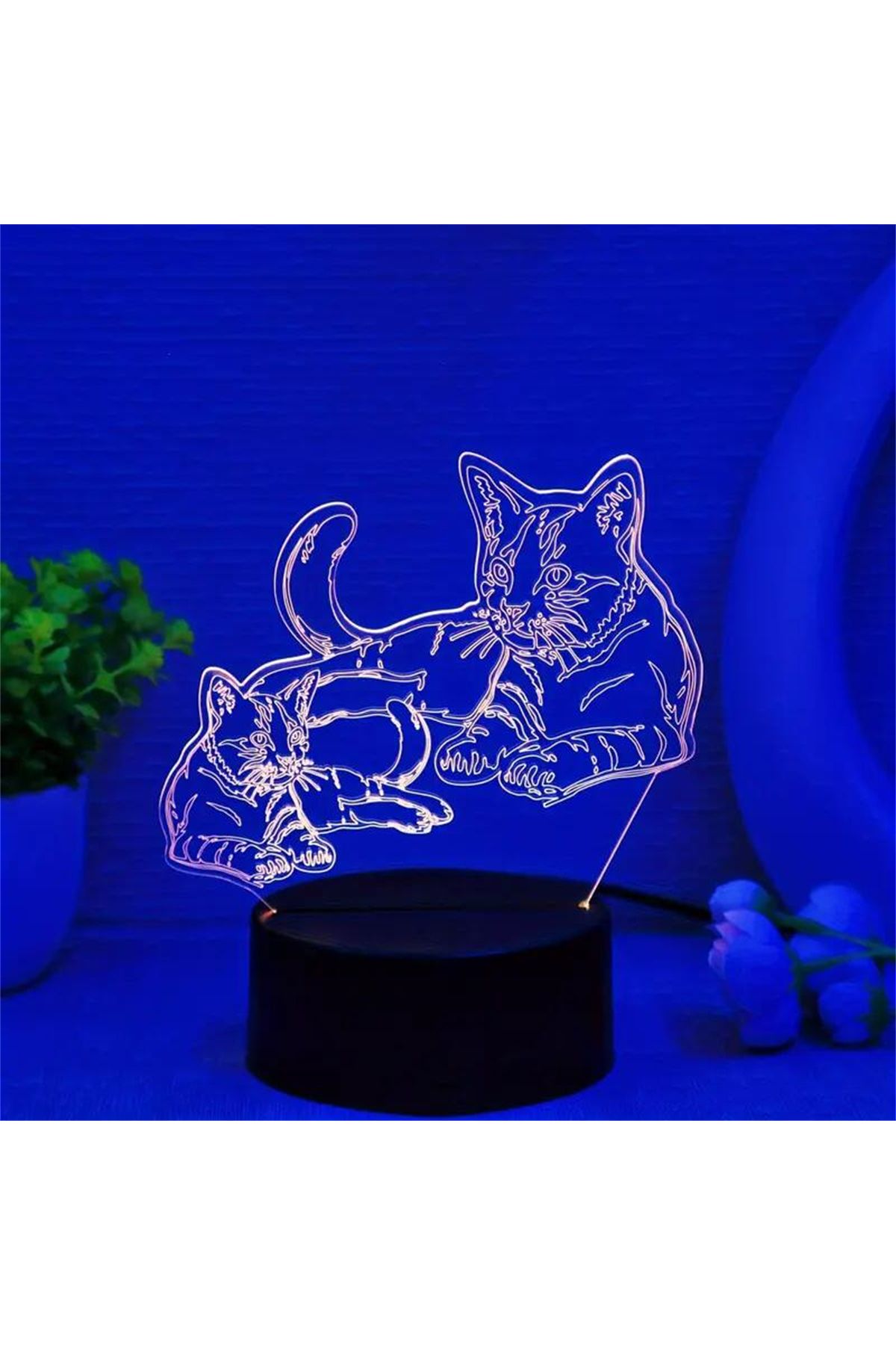 WLFYS-1pc Two Cats 3D Night Light, 3D Optical Illusion Lamp With Touch, 7-Color Changing Ambient Light ... 3