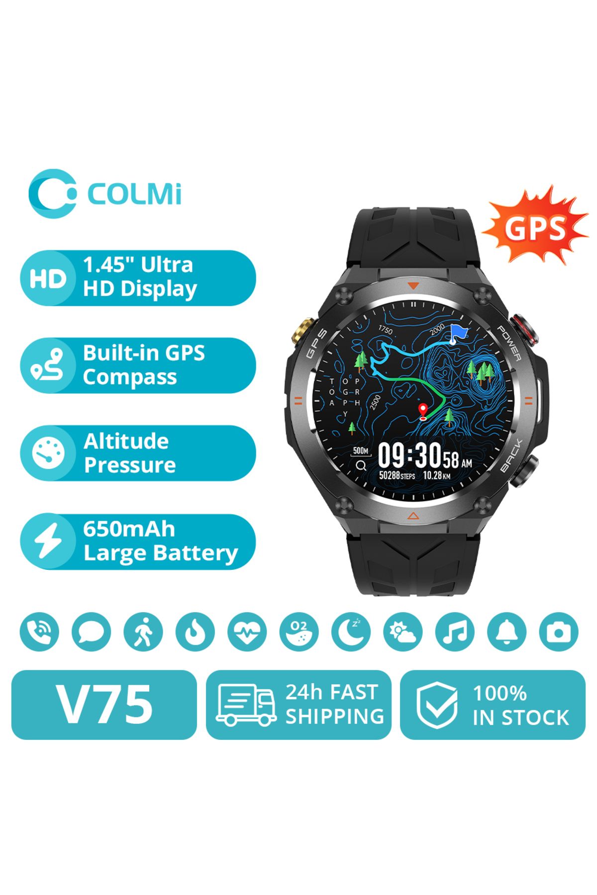Choice-2024 COLMI V75 GPS Smart Watch 1.45" Ultra HD Display Built-in GPS & Compass Make/Receive Phone C... 2