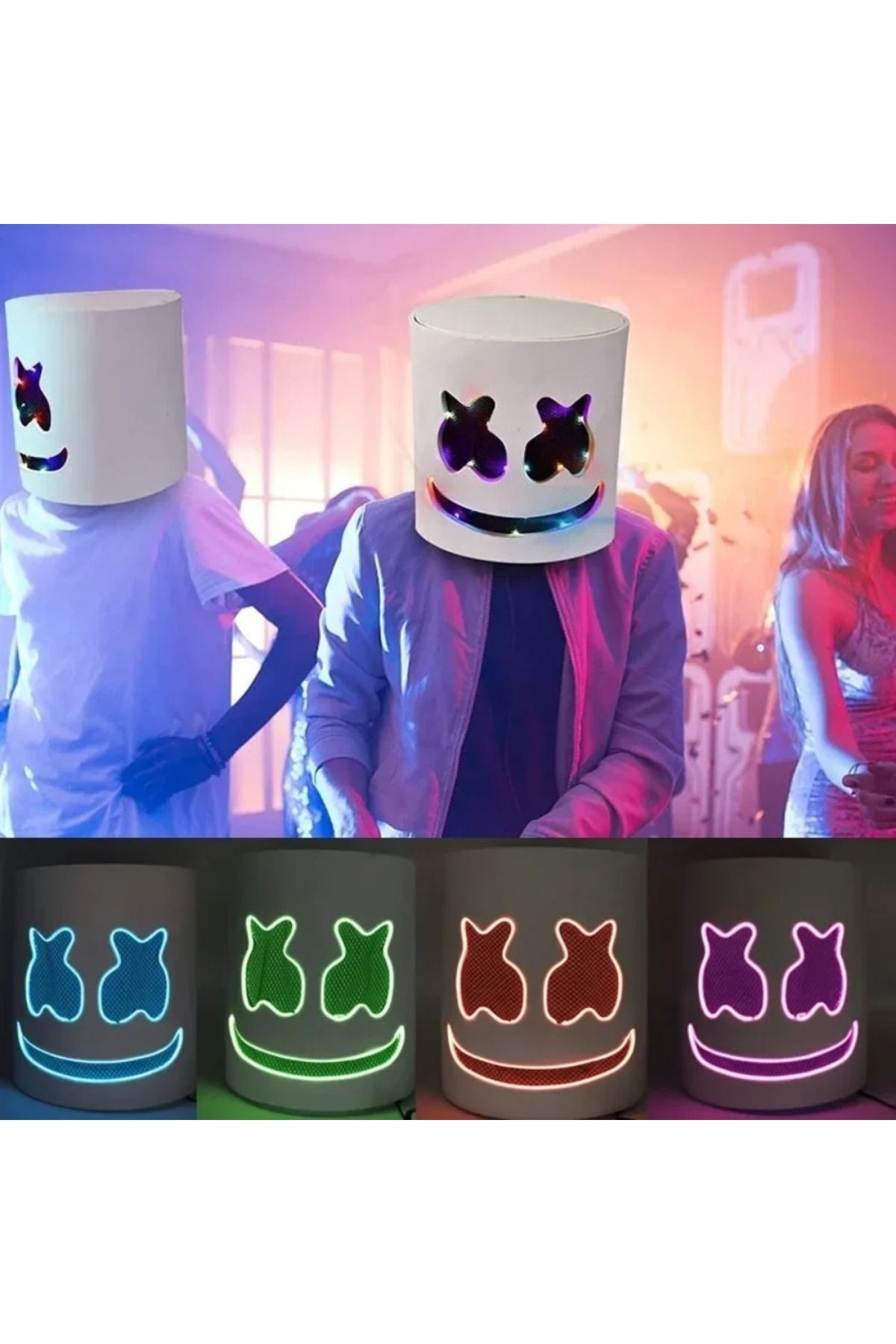Choice-Halloween Light Up Mask Full Face LED Neon Marshmallow Mask Cosplay Rave Party Mask Headgear Lumi... 2