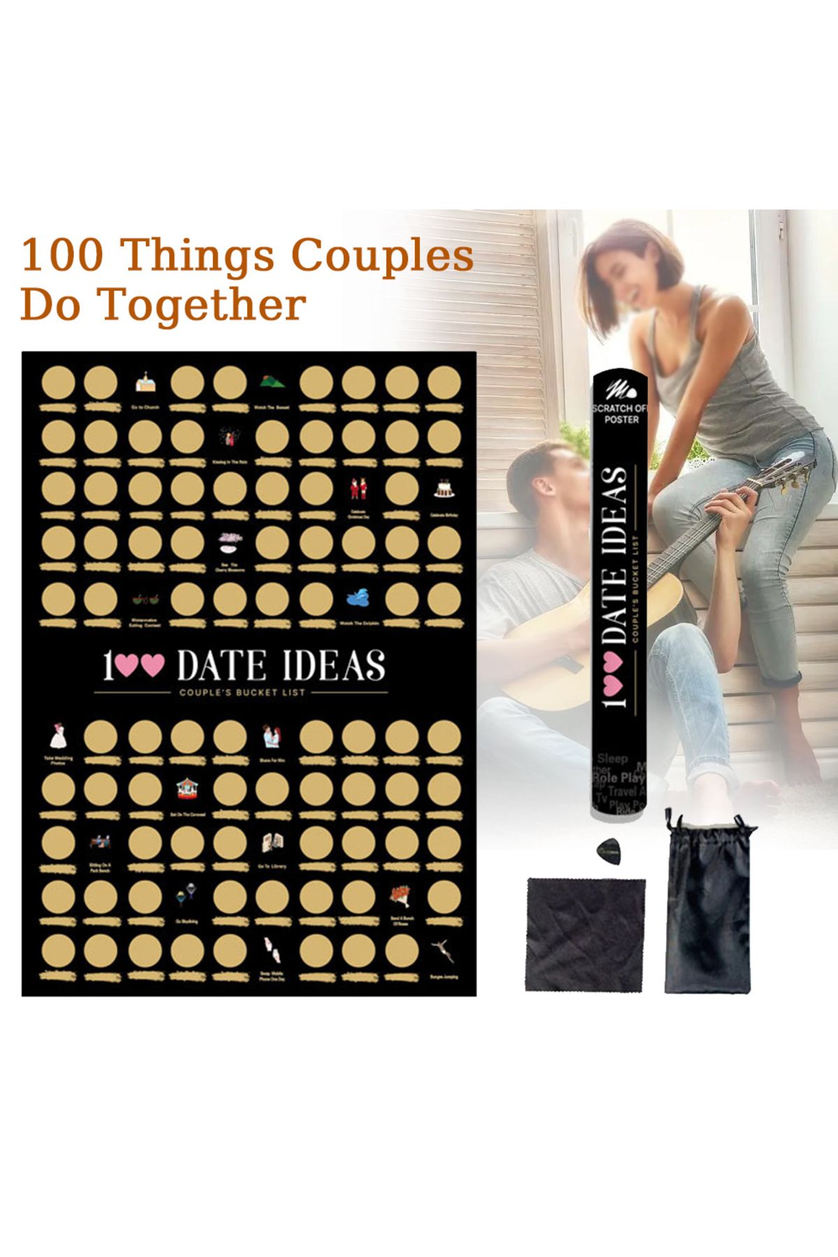Choice-100 Things To Do Between Couples Love Games Wall Mounted Scratch Off Poster 100 Dates Scratch Off... 2