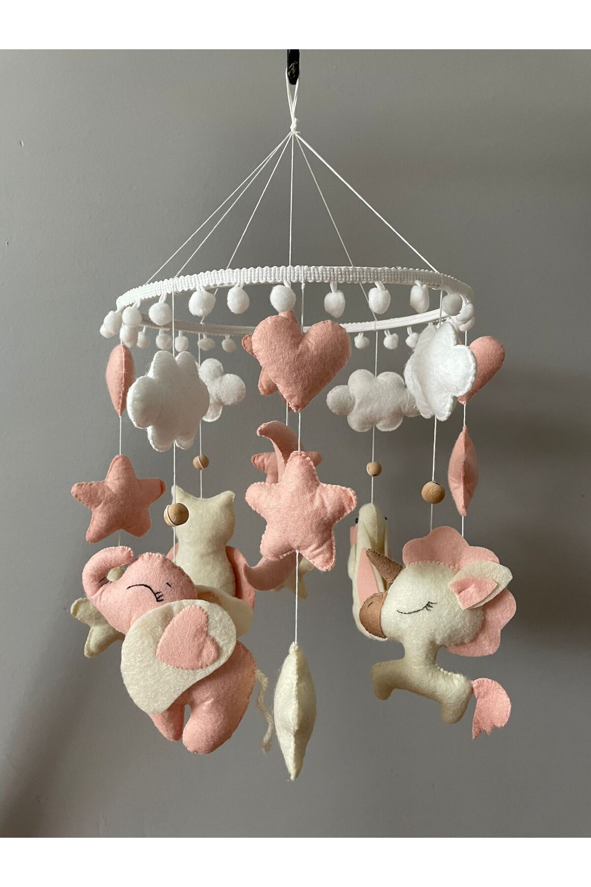 hobiimobiii Bebek beşik süsü keçe dönence (MÜZİKLİ) baykuş tavşan unicorn fil fotoğrafı 2 (önizleme)