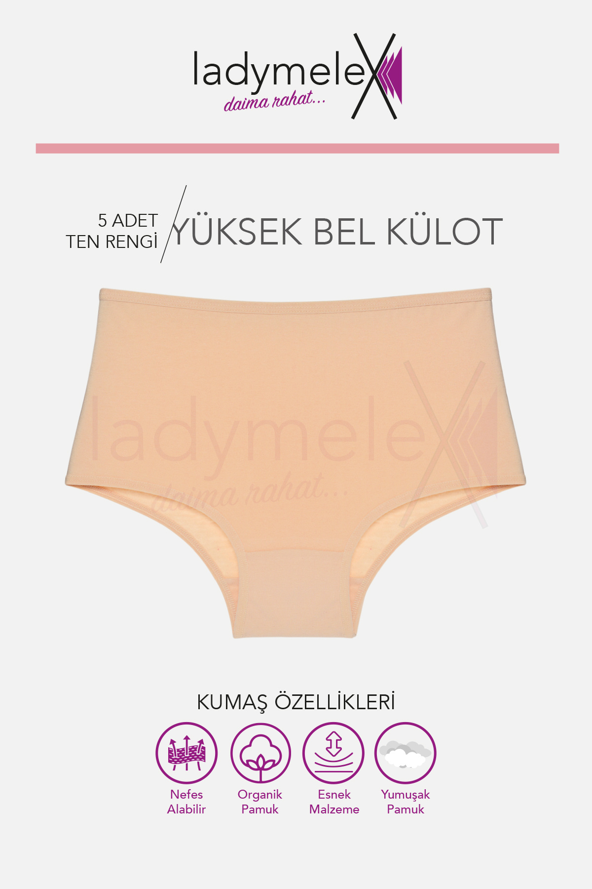 LadyMelex-Chiloți pentru femei, slip cu talie înaltă, piele 5 bucăți (S-M-L-XL-2XL-3XL) 100% țesătură moale 2