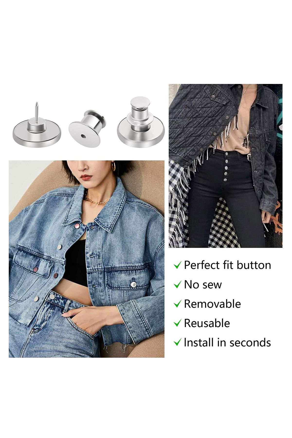Choice-12 Sets Jean Buttons Pins No Sew for Loose Jeans Pants Tightener Adjustable Buttons Replacement f... 6