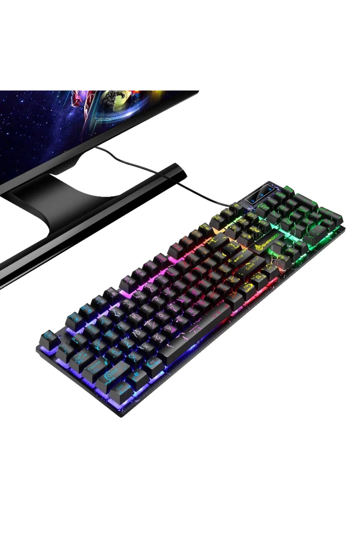 Choice-Shipadoo Cracked Luminous Computer Keyboard Mouse Set USB Wired Gaming and Office Suitable for  W... 7
