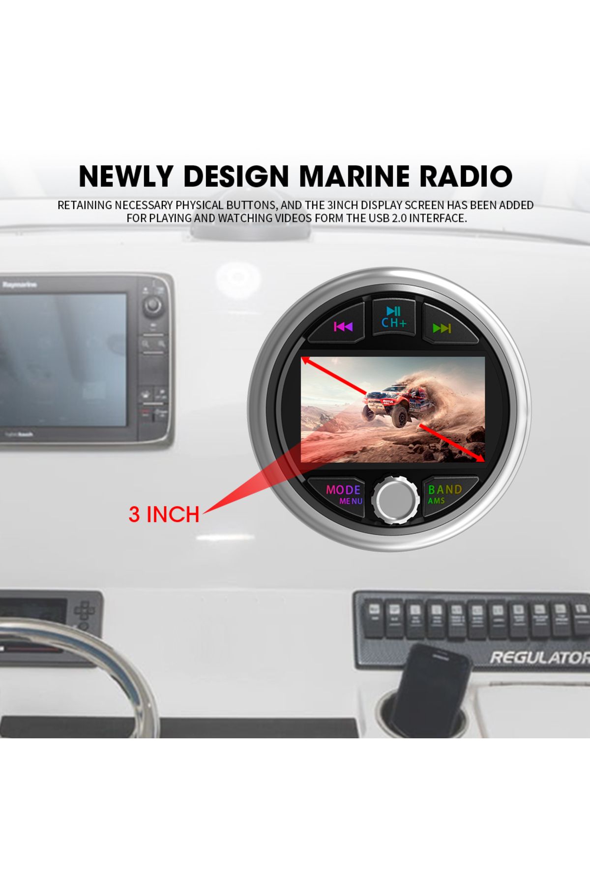 Choice-AKAMATE Boat Radio MP5 Marine Stereo Source Media Player AM FM RDS Receiver MP3 MP4 Video Play Bl... 6