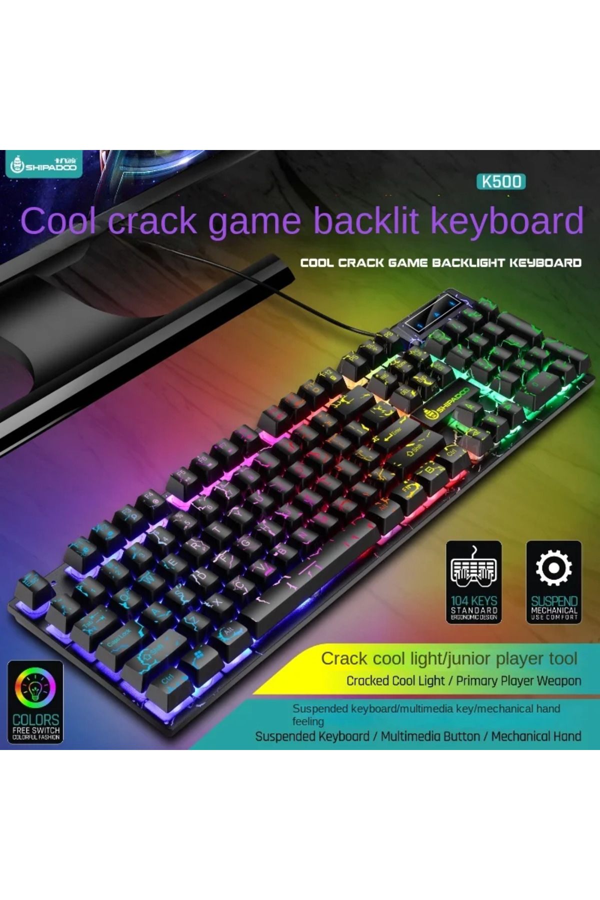 Choice-Shipadoo Cracked Luminous Computer Keyboard Mouse Set USB Wired Gaming and Office Suitable for  W... 8